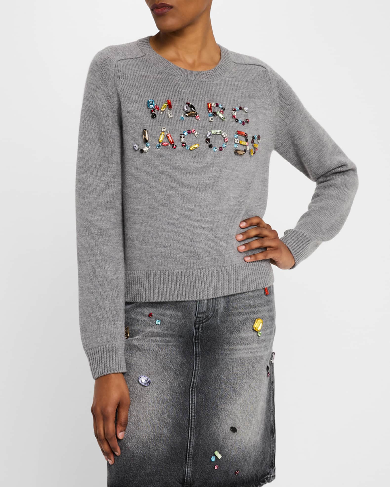 Marc Jacobs Gem Logo Knit Crewneck Sweater | Neiman Marcus