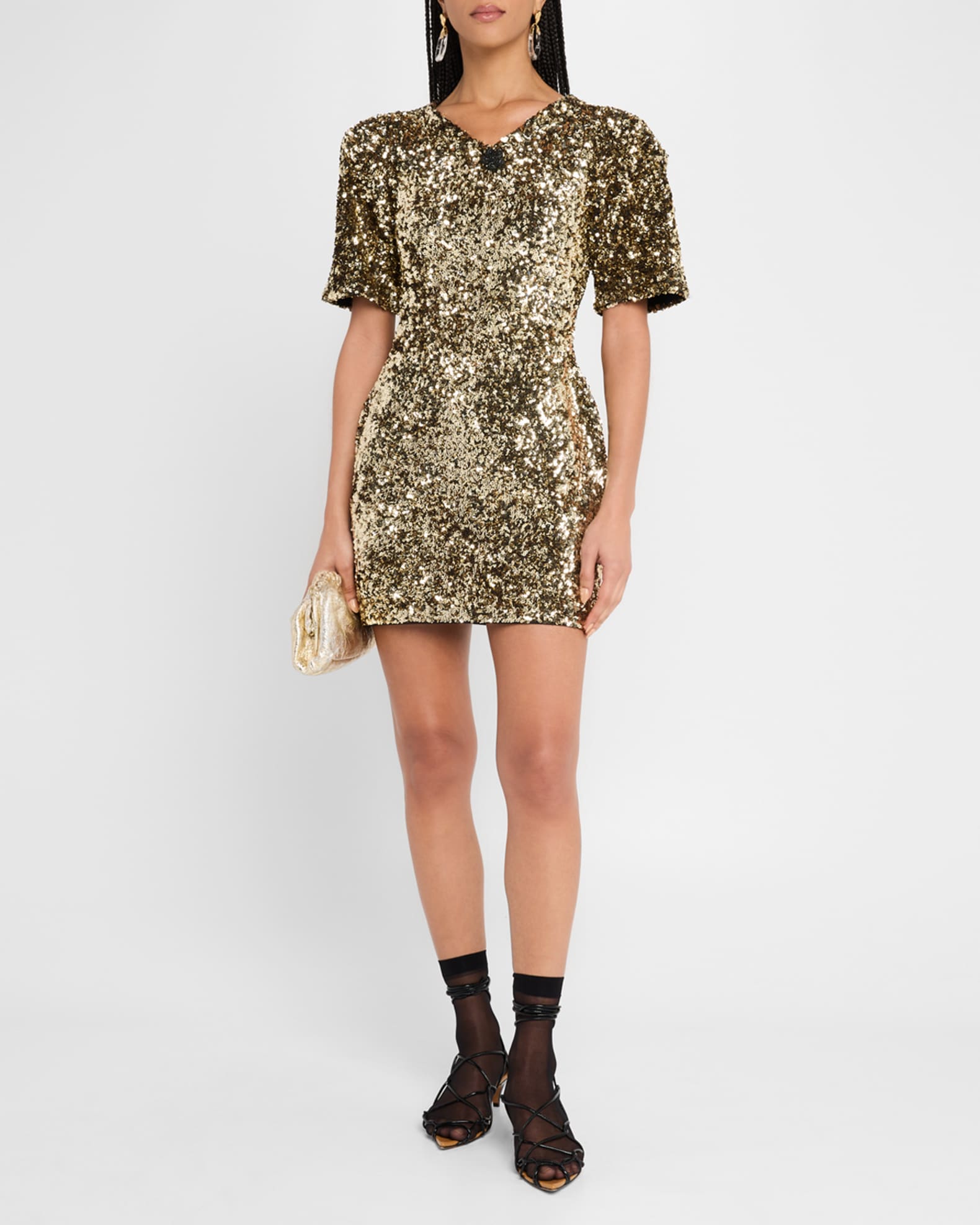 Marc Jacobs V-Neck Sequin Knit Mini Dress | Neiman Marcus