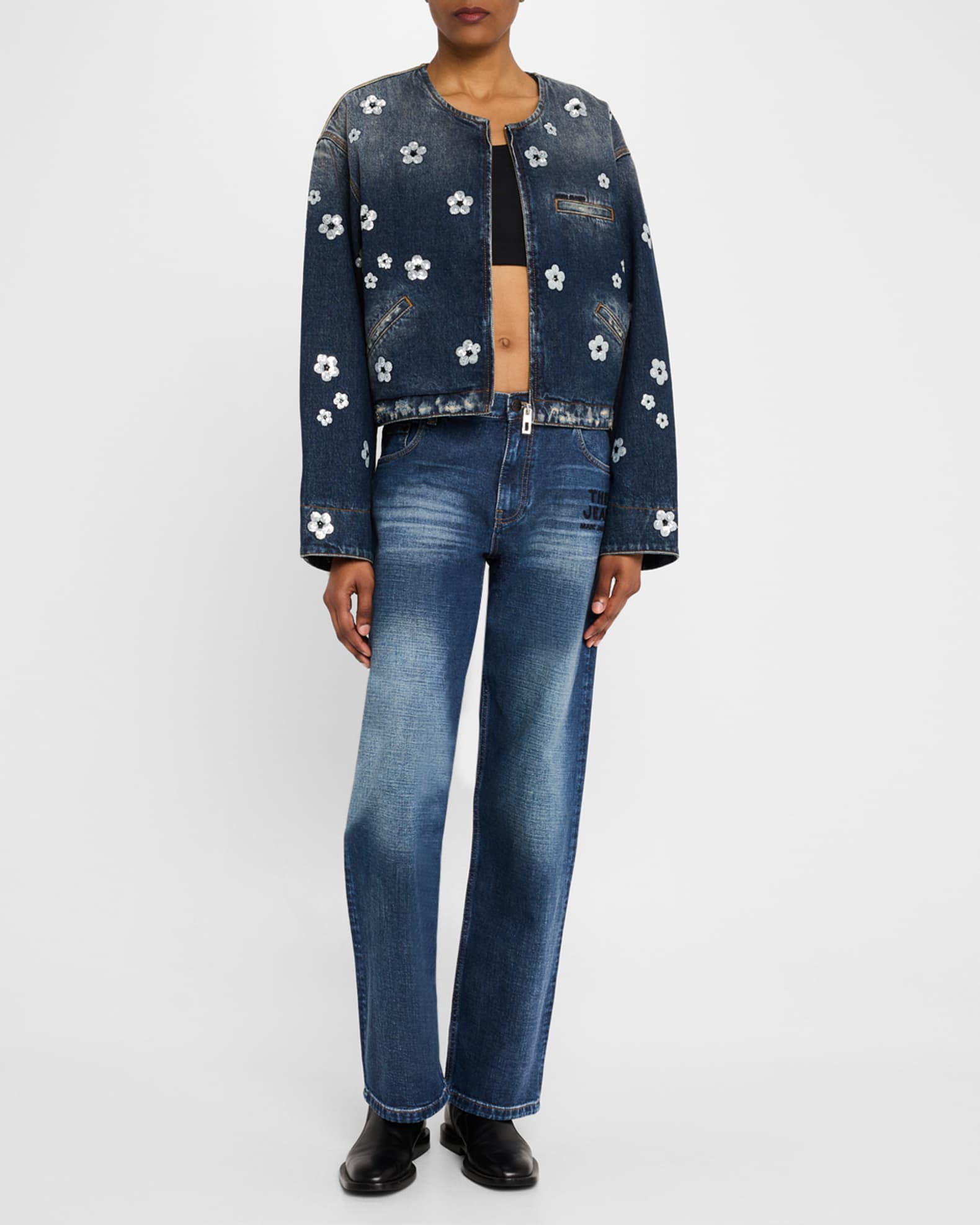 Daisy Sequined Denim Crop Jacket