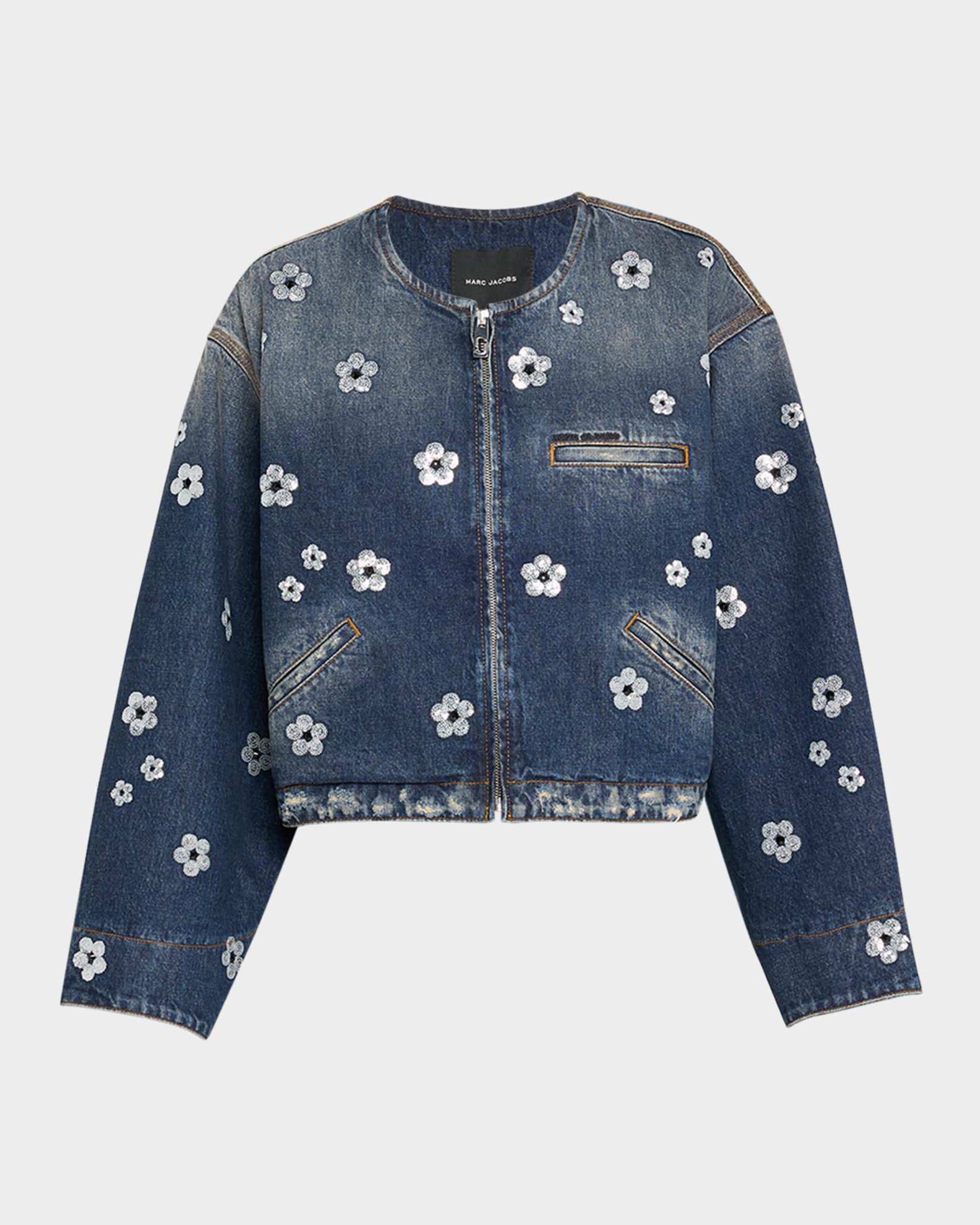 おすすめ Marc Marcus Neiman | Jacket Crop Denim Sequined Daisy Jacobs ジャケット・アウター