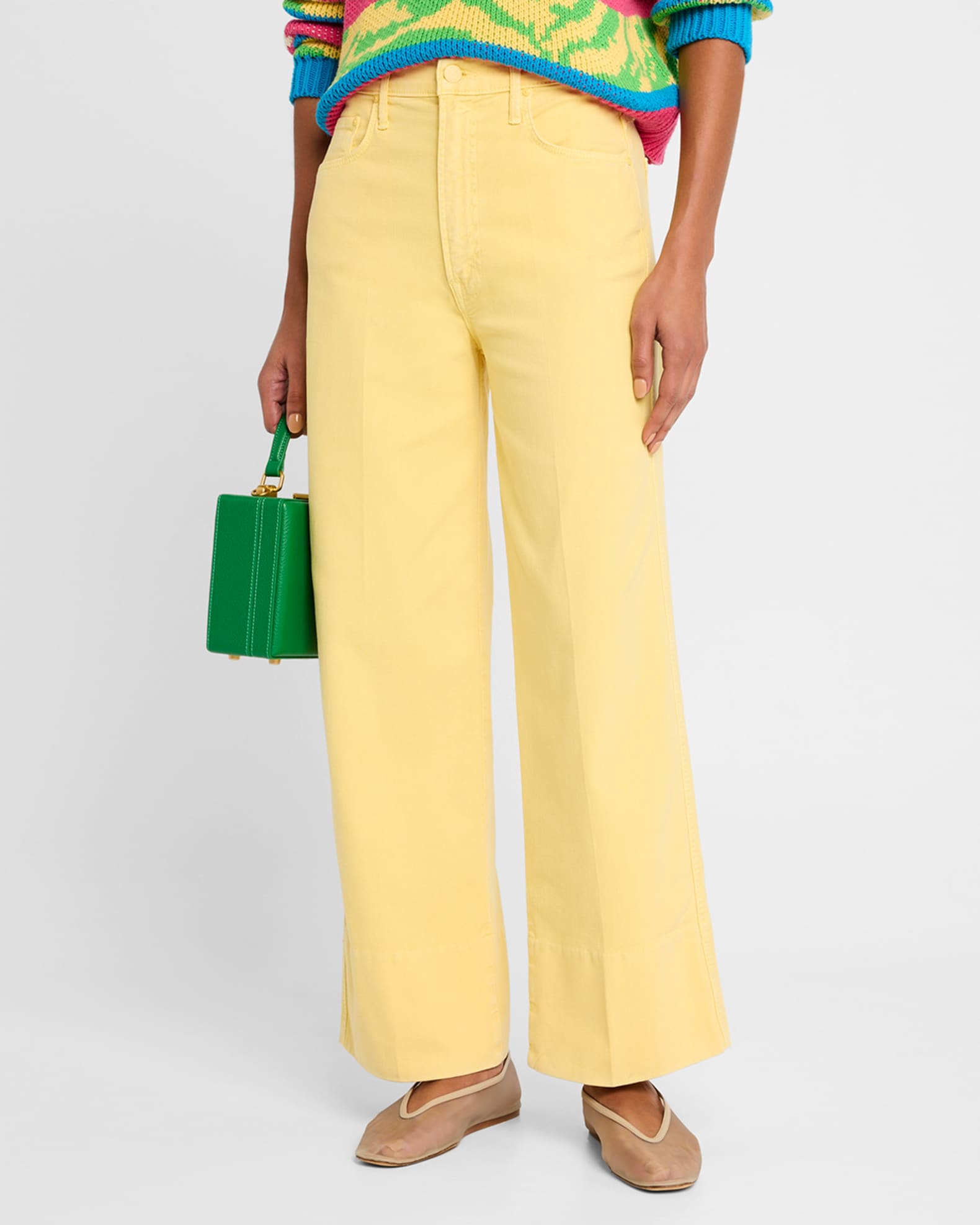 デニム・ジーパン MOTHER Woman Jeans Yellow Cream 1445413C INE MOTHER The Maven Wide Hem Ankle Jeans | Neiman Marcus
