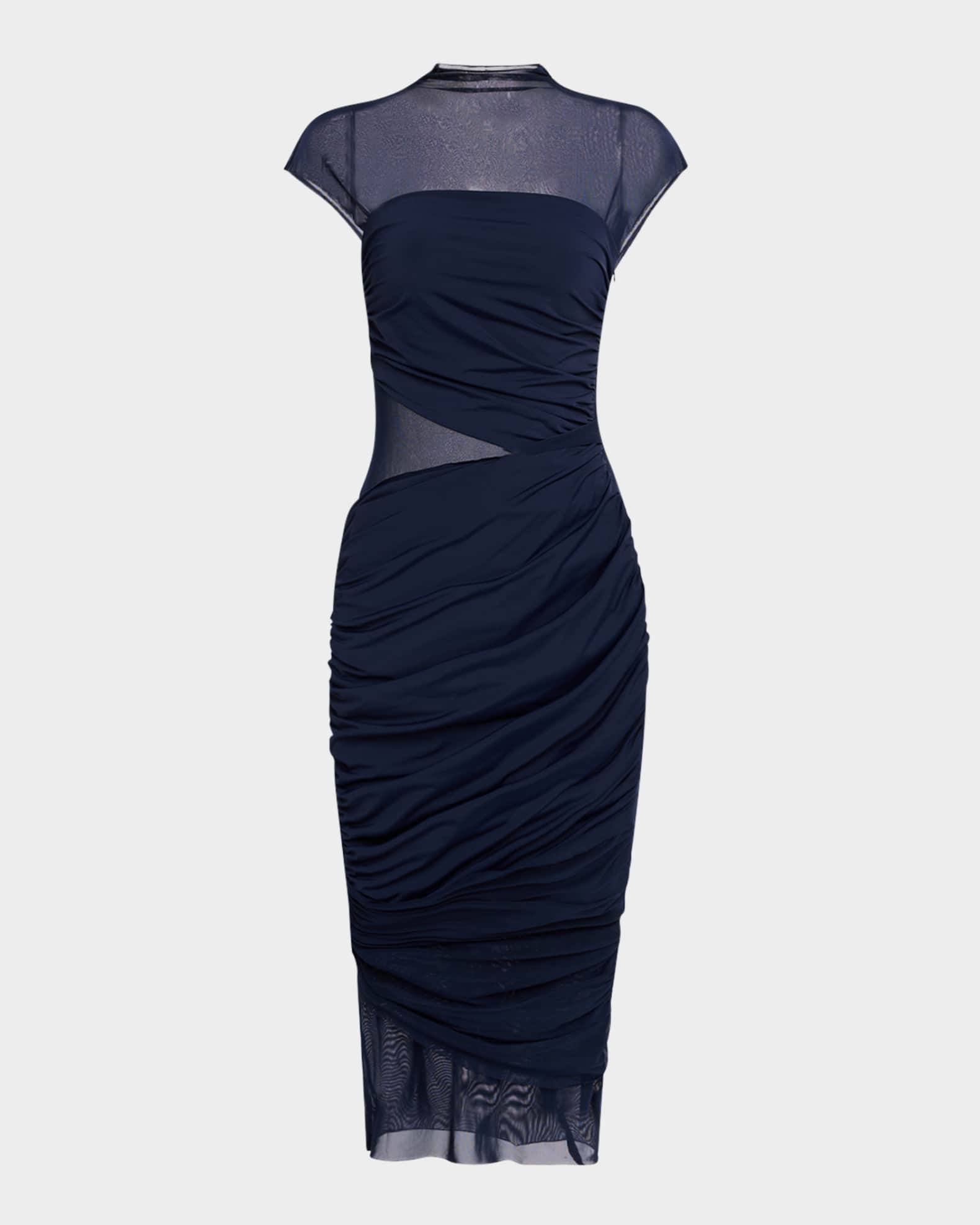 Tabitha Ruched Mesh Midi Dress 0