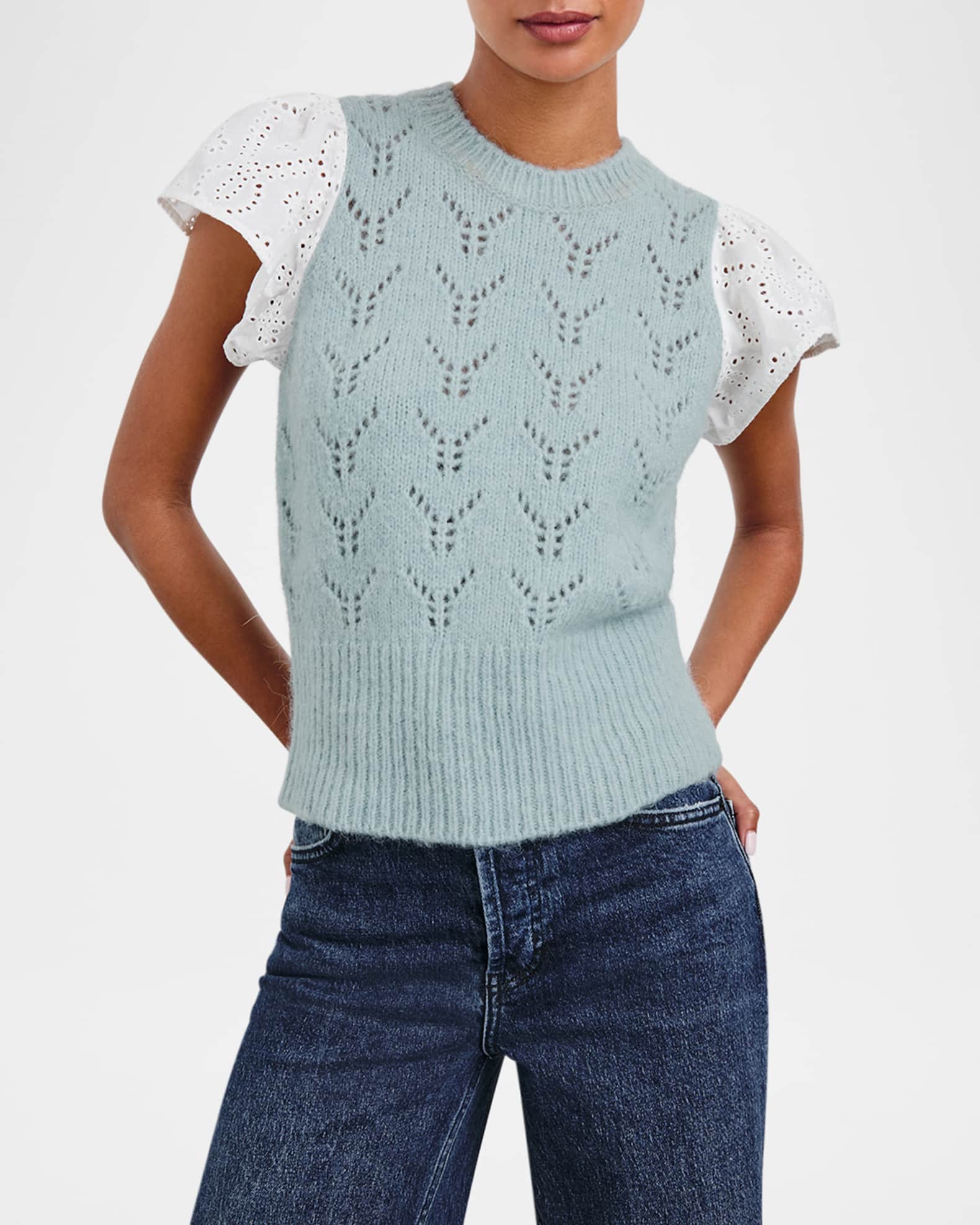Everly Pointelle Knit Flutter-Sleeve Top