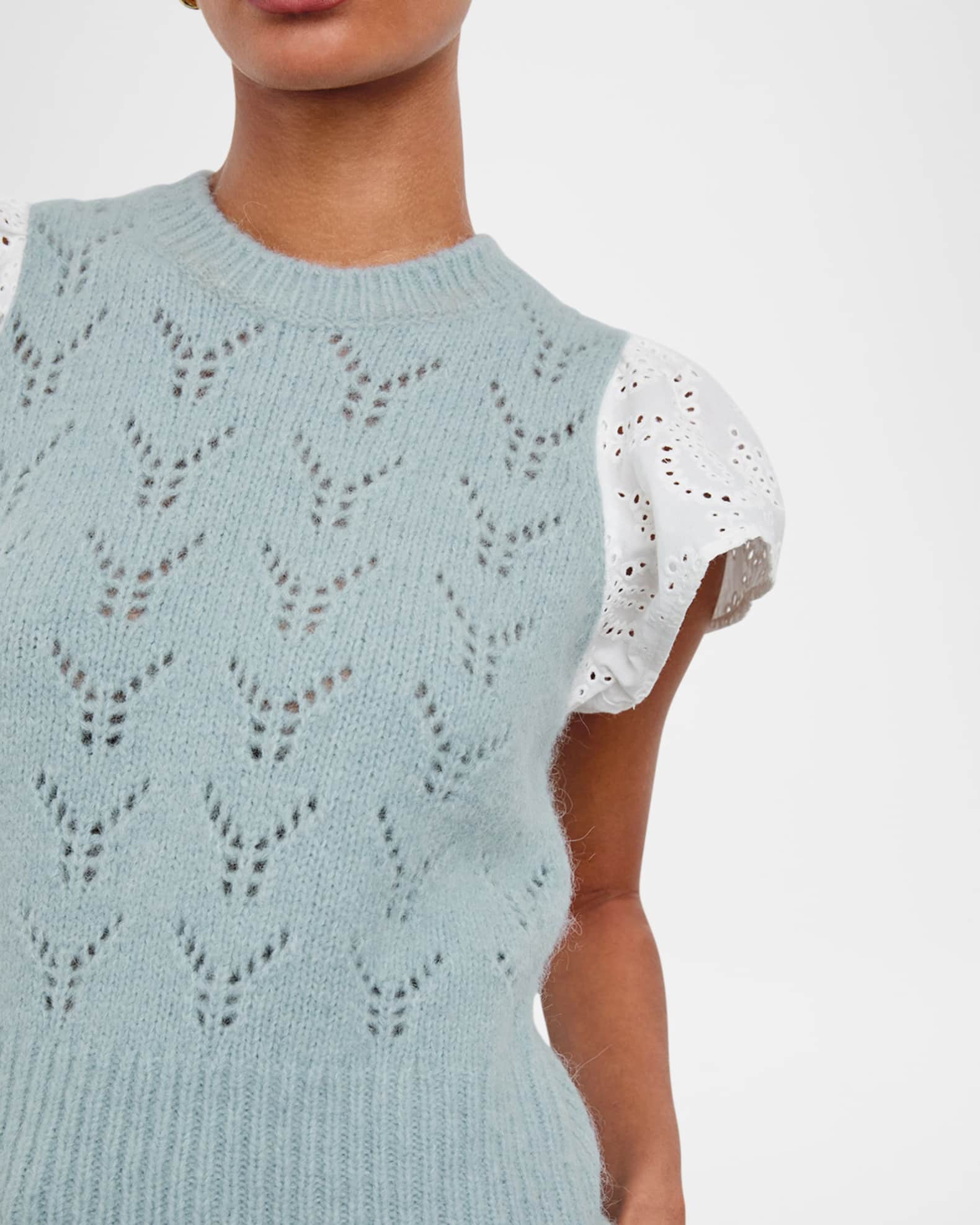 Everly Pointelle Knit Flutter-Sleeve Top