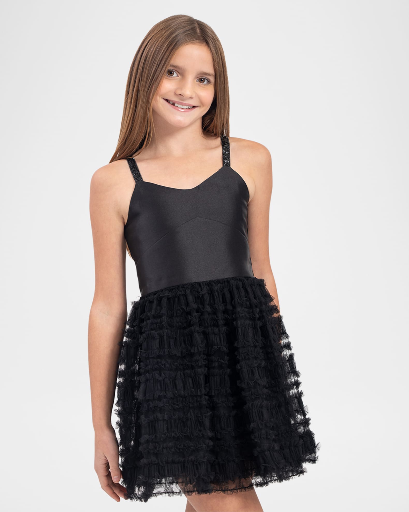 Girl's Chloe Ruffle-Skirt Henley Dress, Size 7-14 0