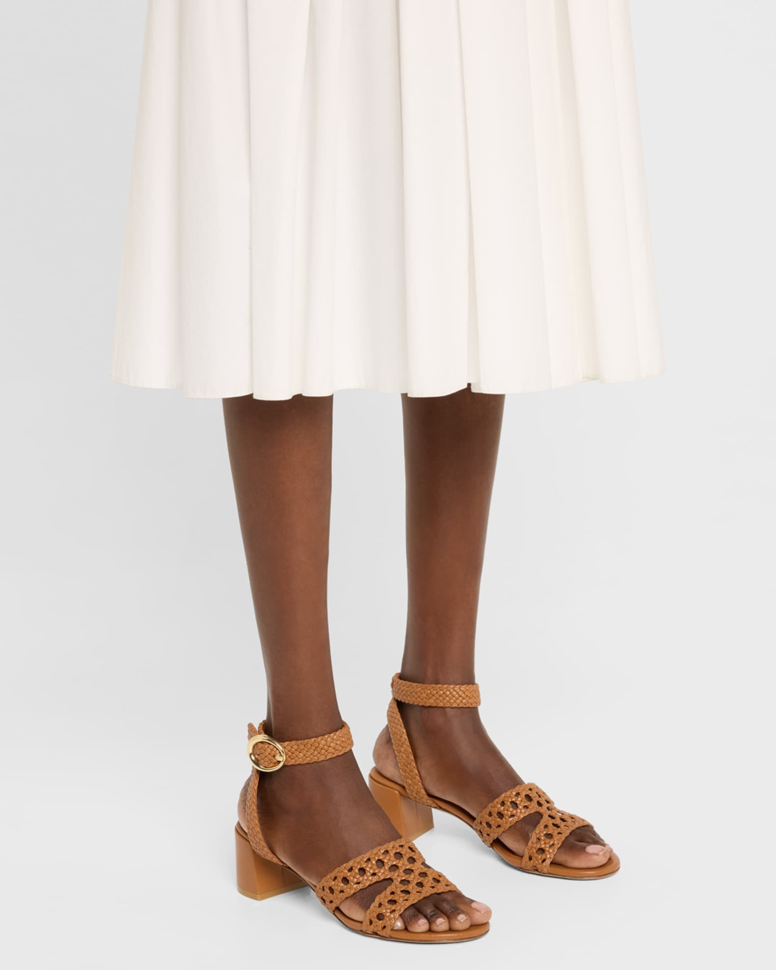Thea Woven Leather Ankle-Strap Sandals 1