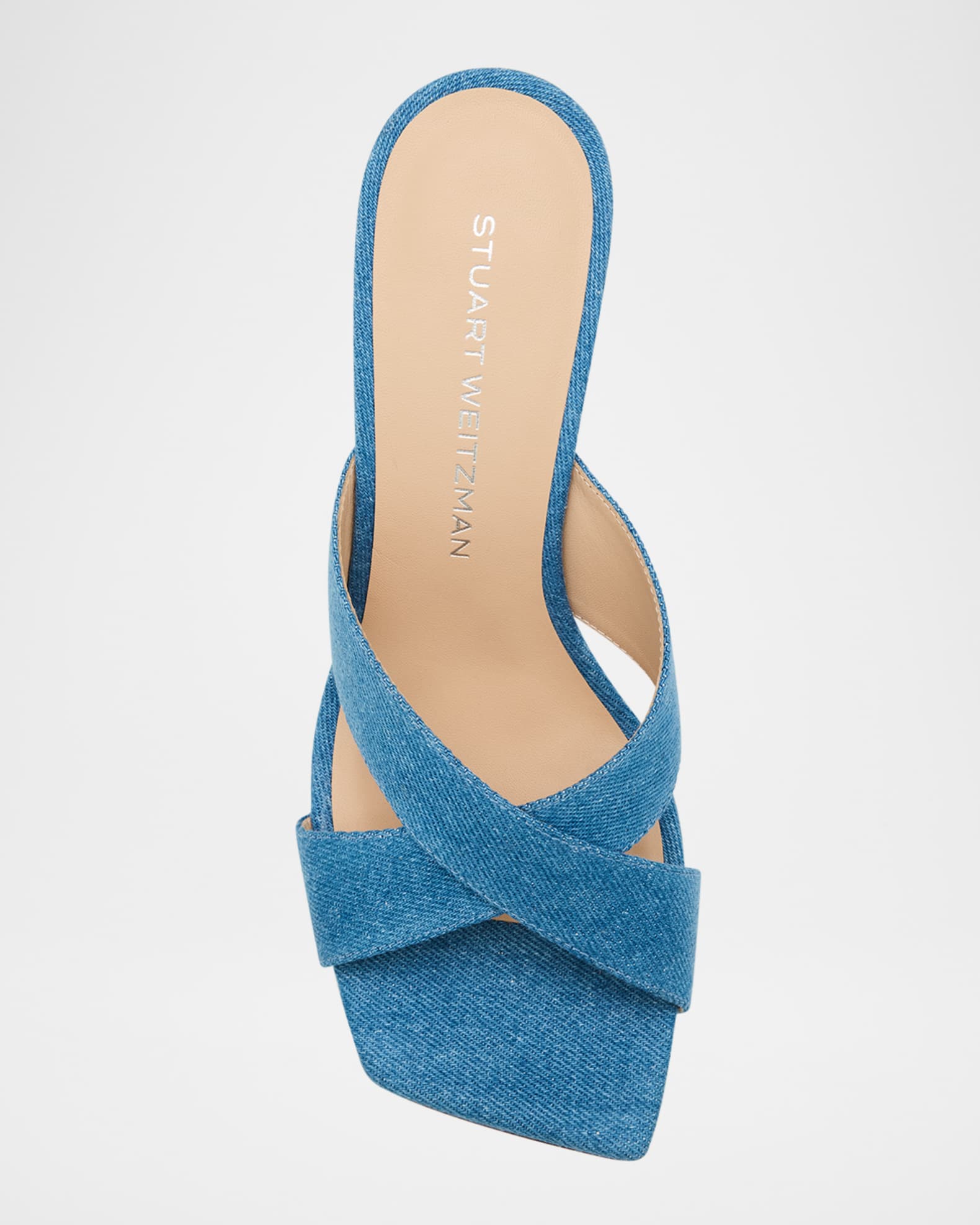 サンダル・ミュール STUART WEITZMAN Electric Blue Leather Dusk Sandals Stuart Weitzman Dayna Denim Crisscross Slide Sandals
