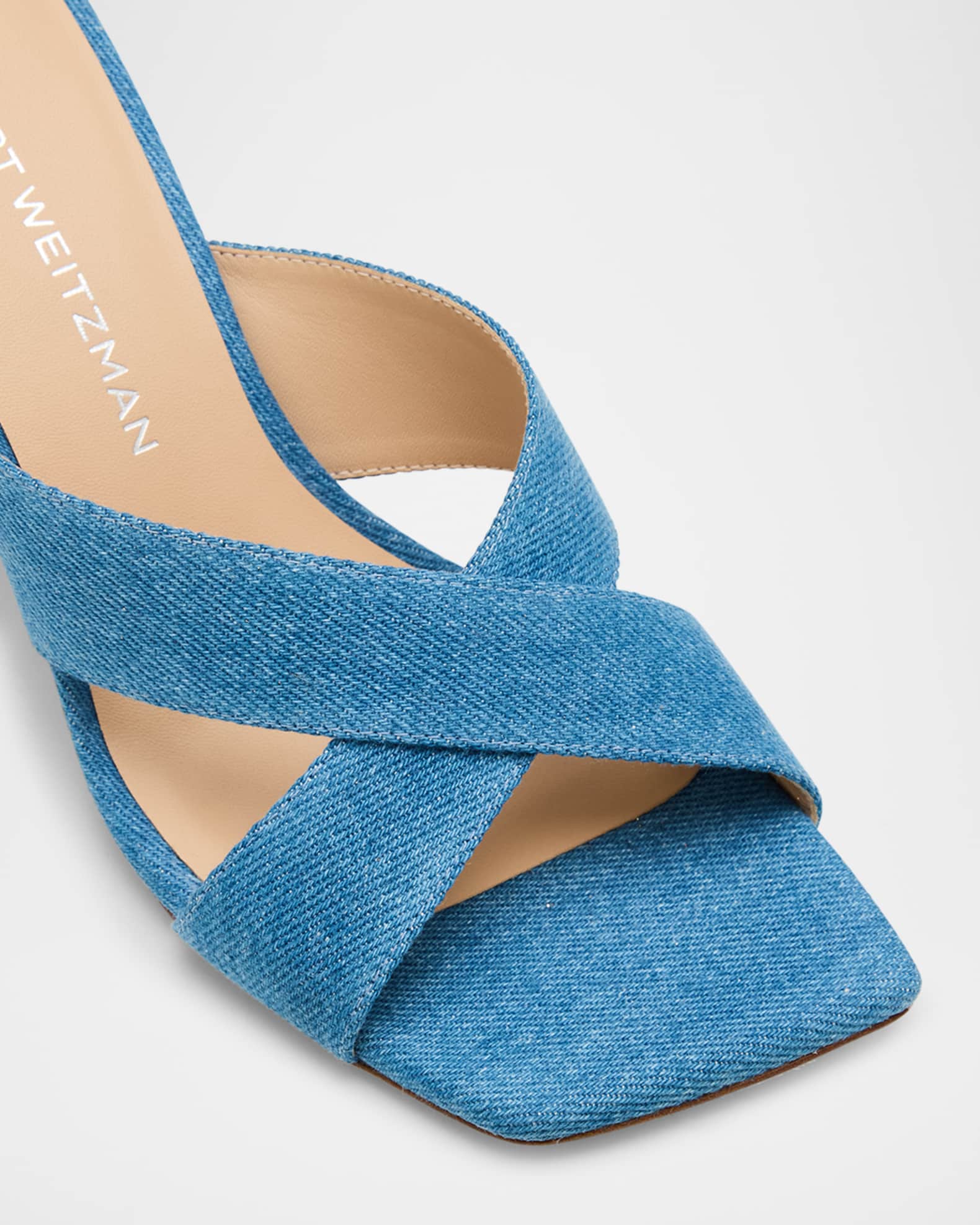 Stuart Weitzman Dayna Denim Crisscross Slide Sandals