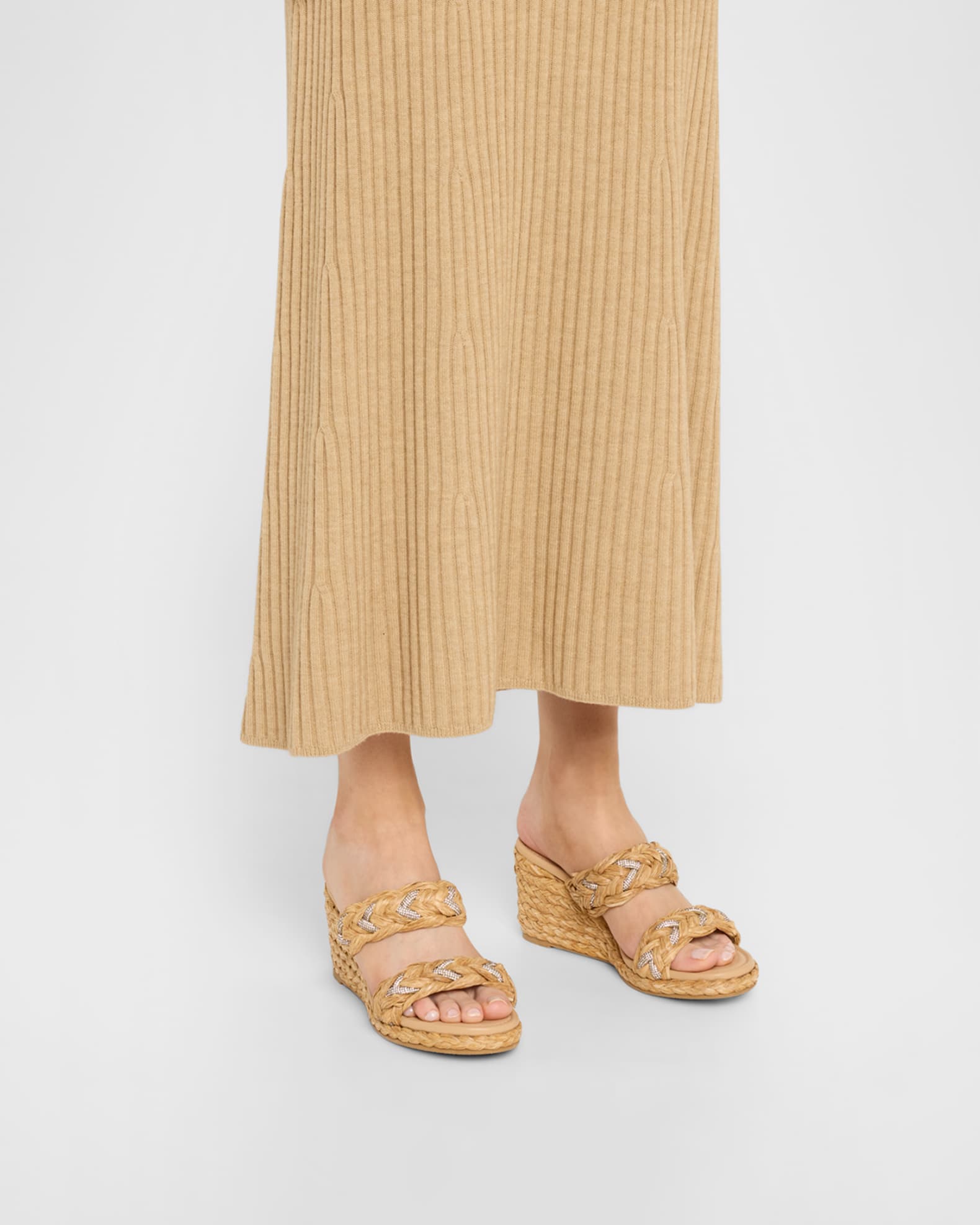 Lana Raffia Crystal Wedge Slide Sandals 1