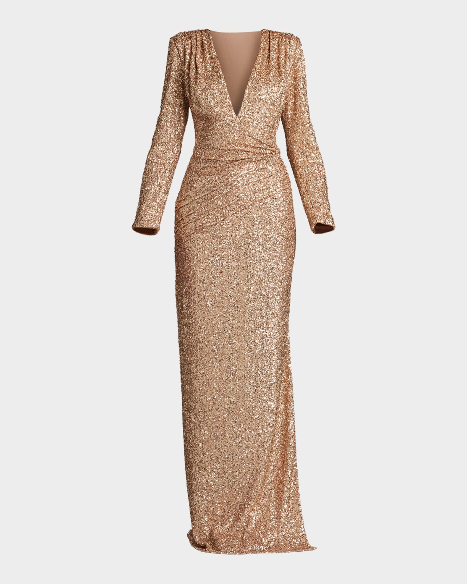 Deep V-Neck Sequin Column Gown 0