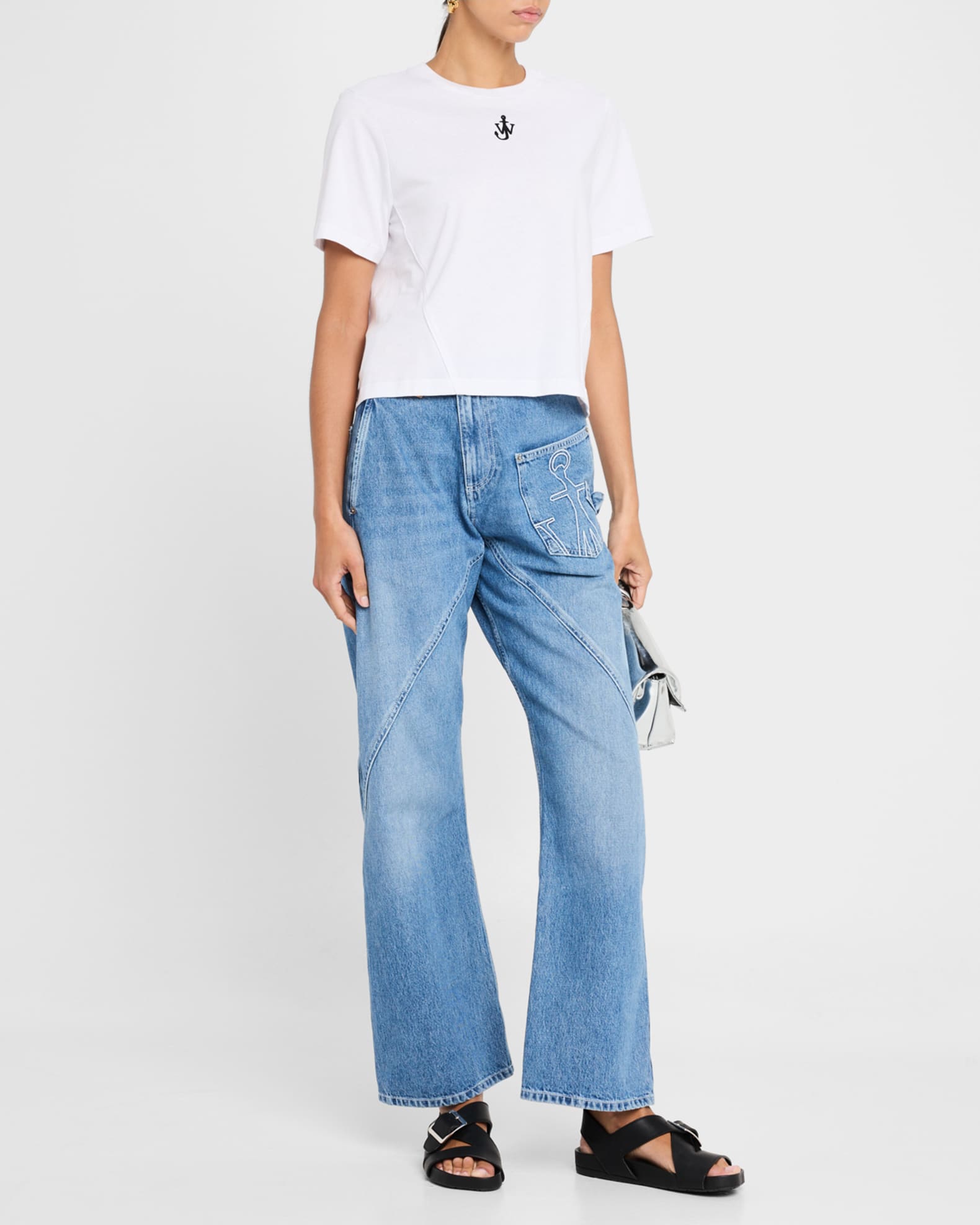 Anchor Embroidered Paneled Crop T-Shirt 1