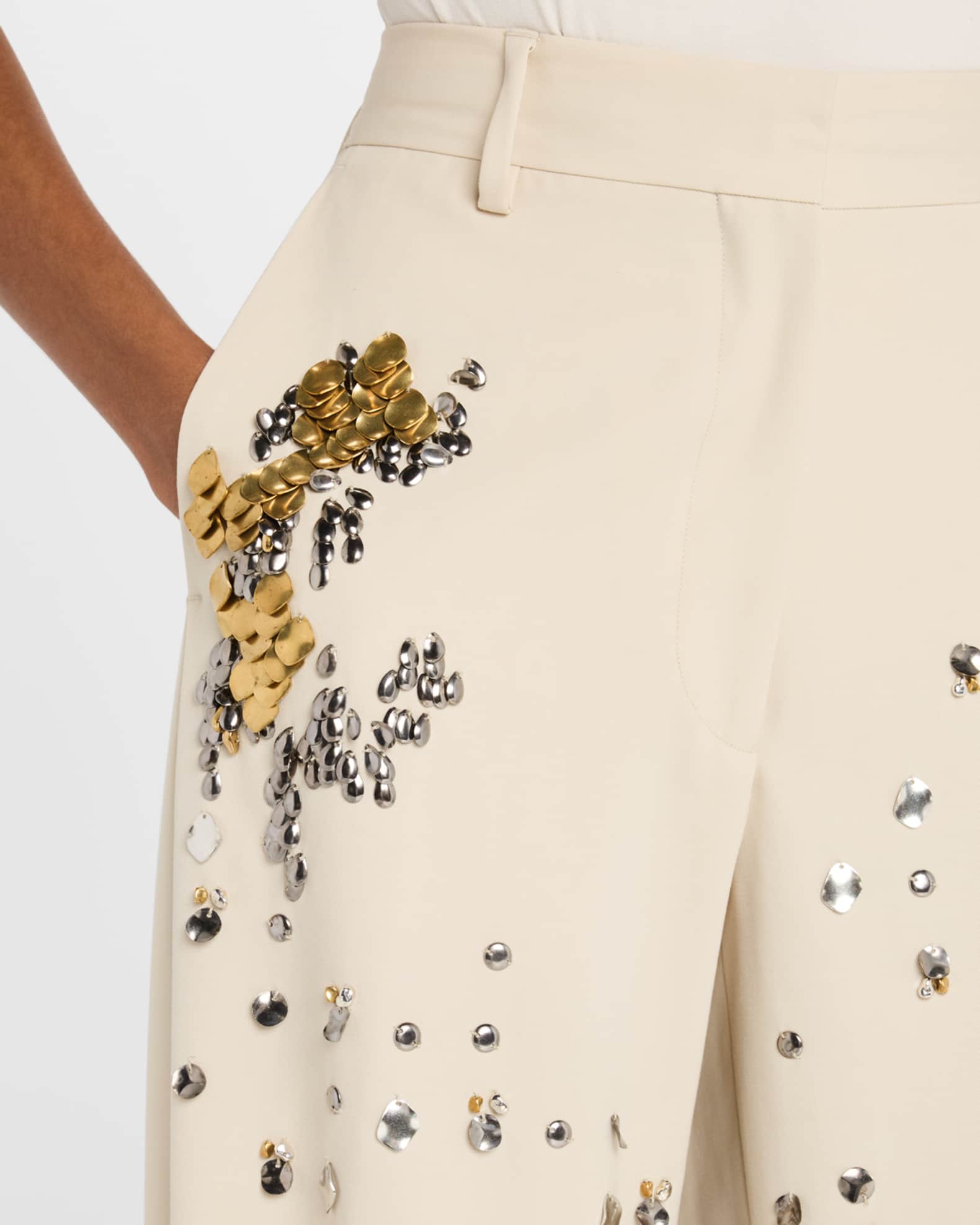 パンツ DRIES VAN NOTEN EMBELLISHED LINEN BLEND PAXY PANT baadbc70cb34f9b11085d16fbd37ab