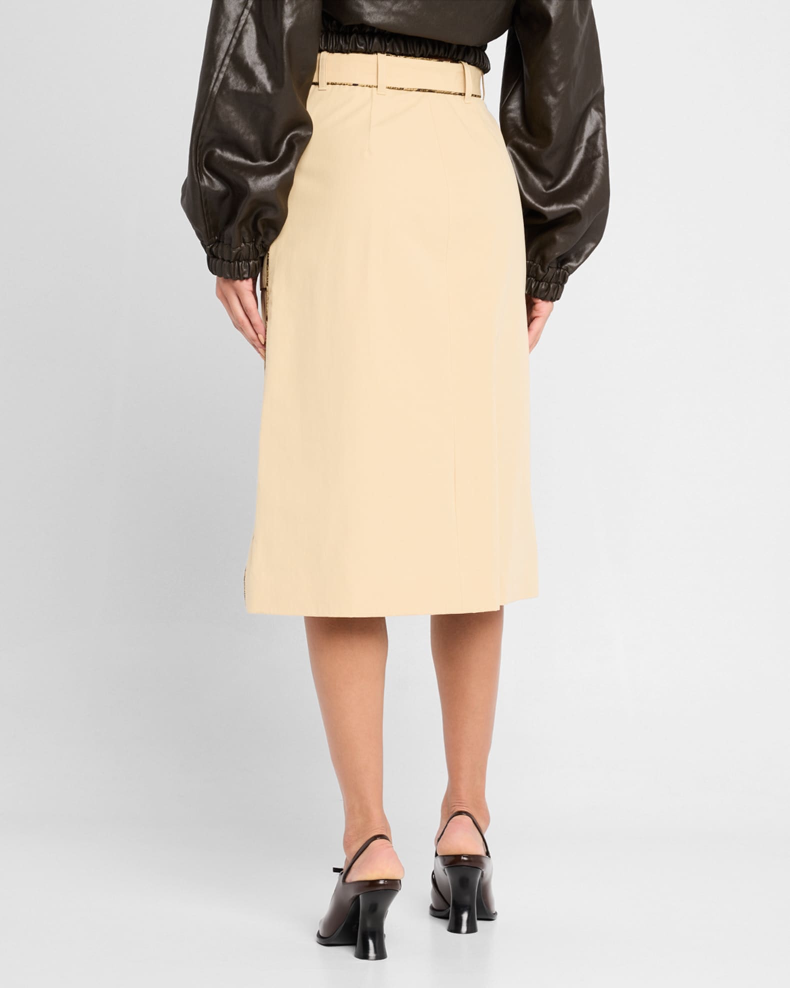 【関税込み】DRIES VAN NOTEN SHERA BIS' SKIRT Dries Van Noten Sheraz Belted Knee Skirt | Neiman Marcus