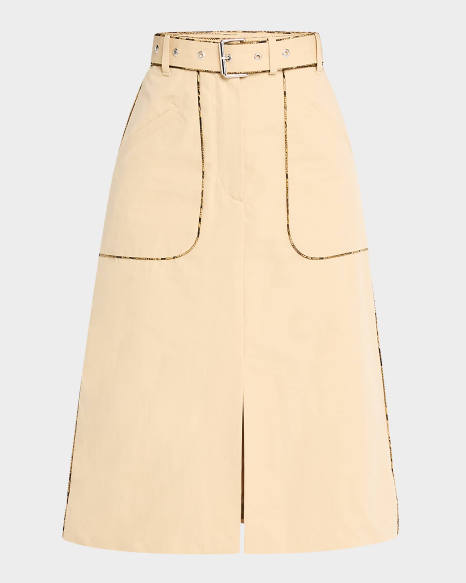 Dries Van Noten Sheraz Belted Knee Skirt | Neiman Marcus