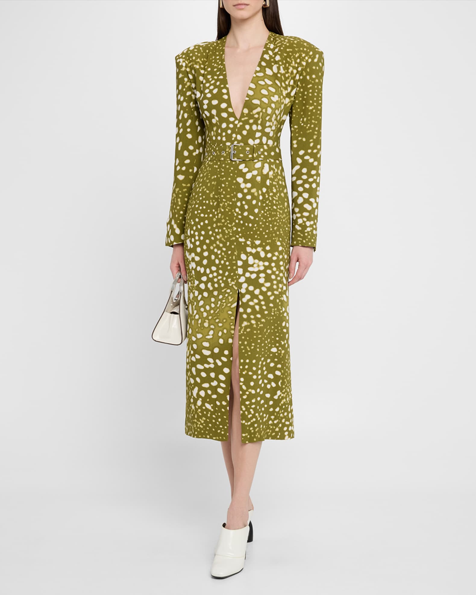 Dries Van Noten Dohana Spot Print Belted Midi Dress | Neiman Marcus