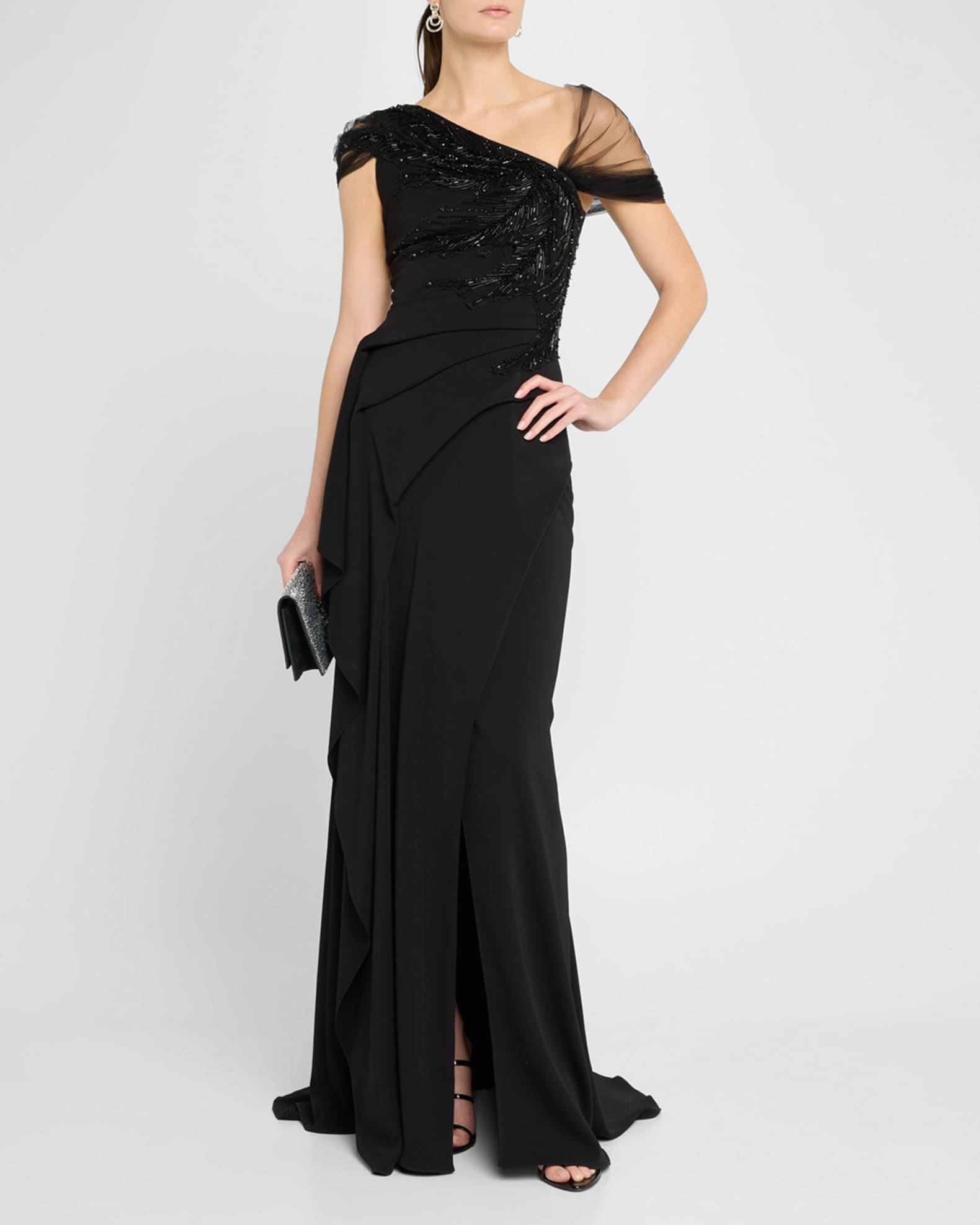 Imogen Beaded Tulle Draped Gown 1