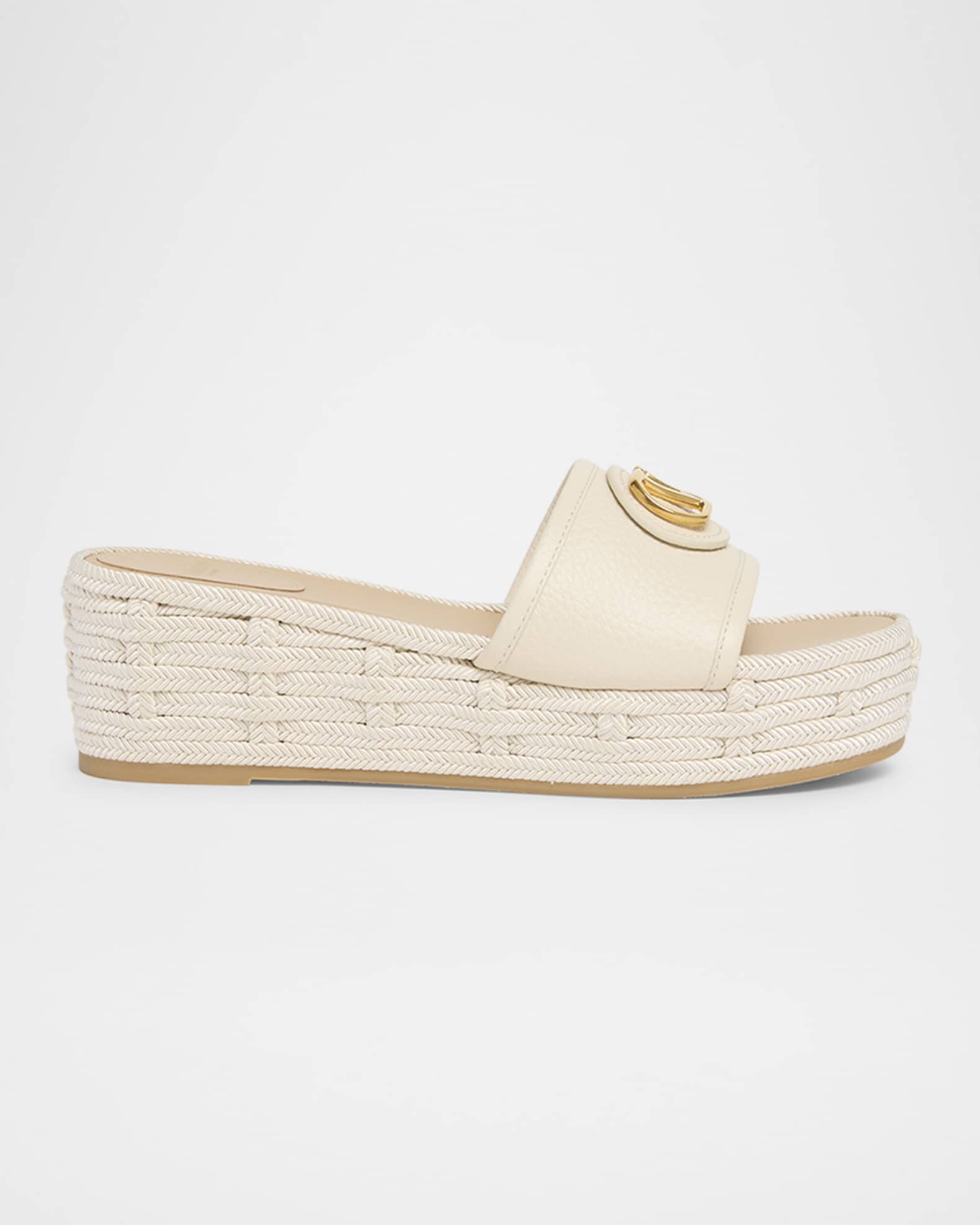 サンダル VALENTINO GARAVANI Ivory Leather Vlogo Espadrilles Valentino Garavani Leather VLogo Medallion Platform