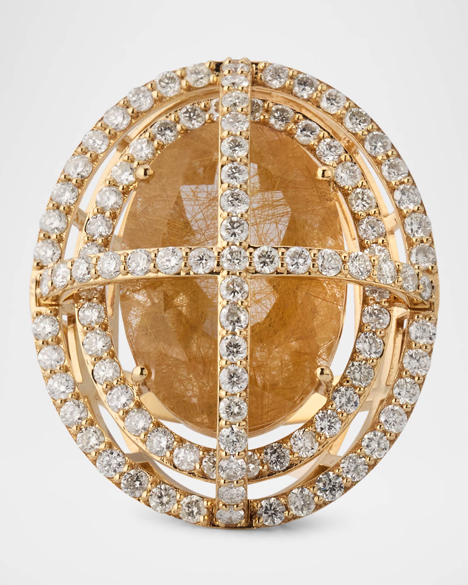 14K Yellow Gold Rutilated Quartz and Diamond Ring  0