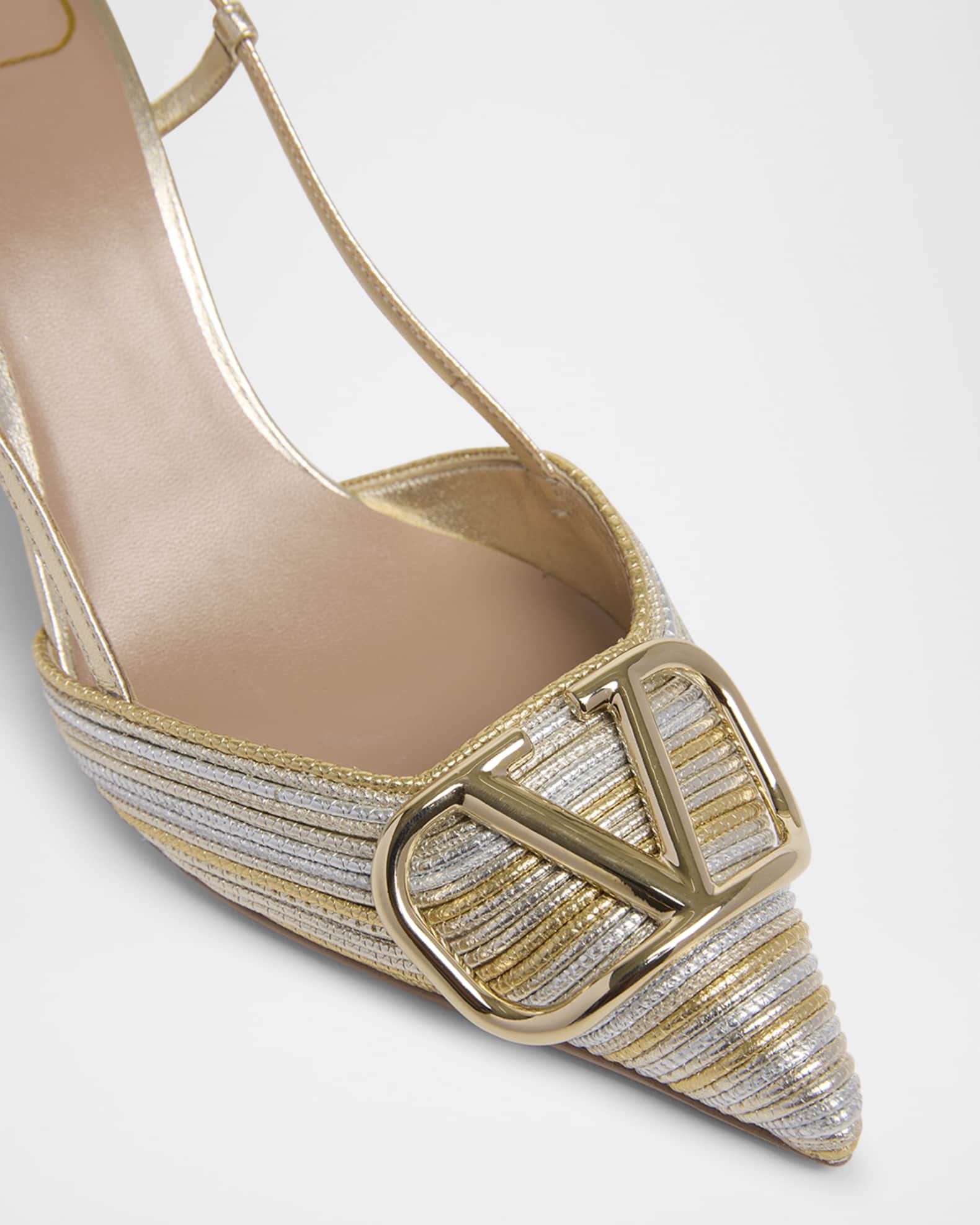 超特価セール開催！！ Valentino Garavani VLogo Two-Tone Metallic Slingback Pumps 靴