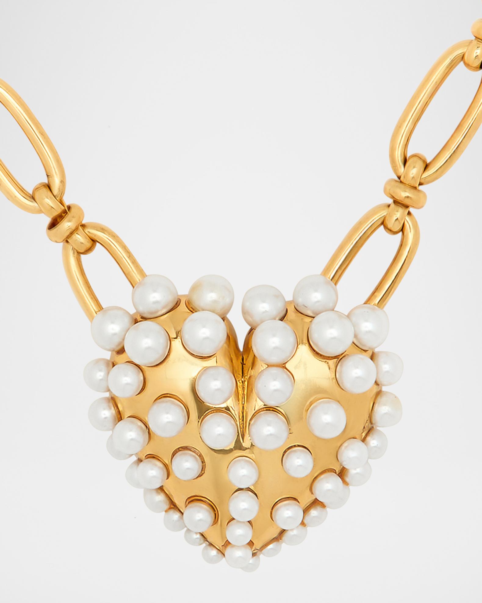 Oscar de la Renta Pearly-Set Heart Pendant Necklace | Neiman Marcus