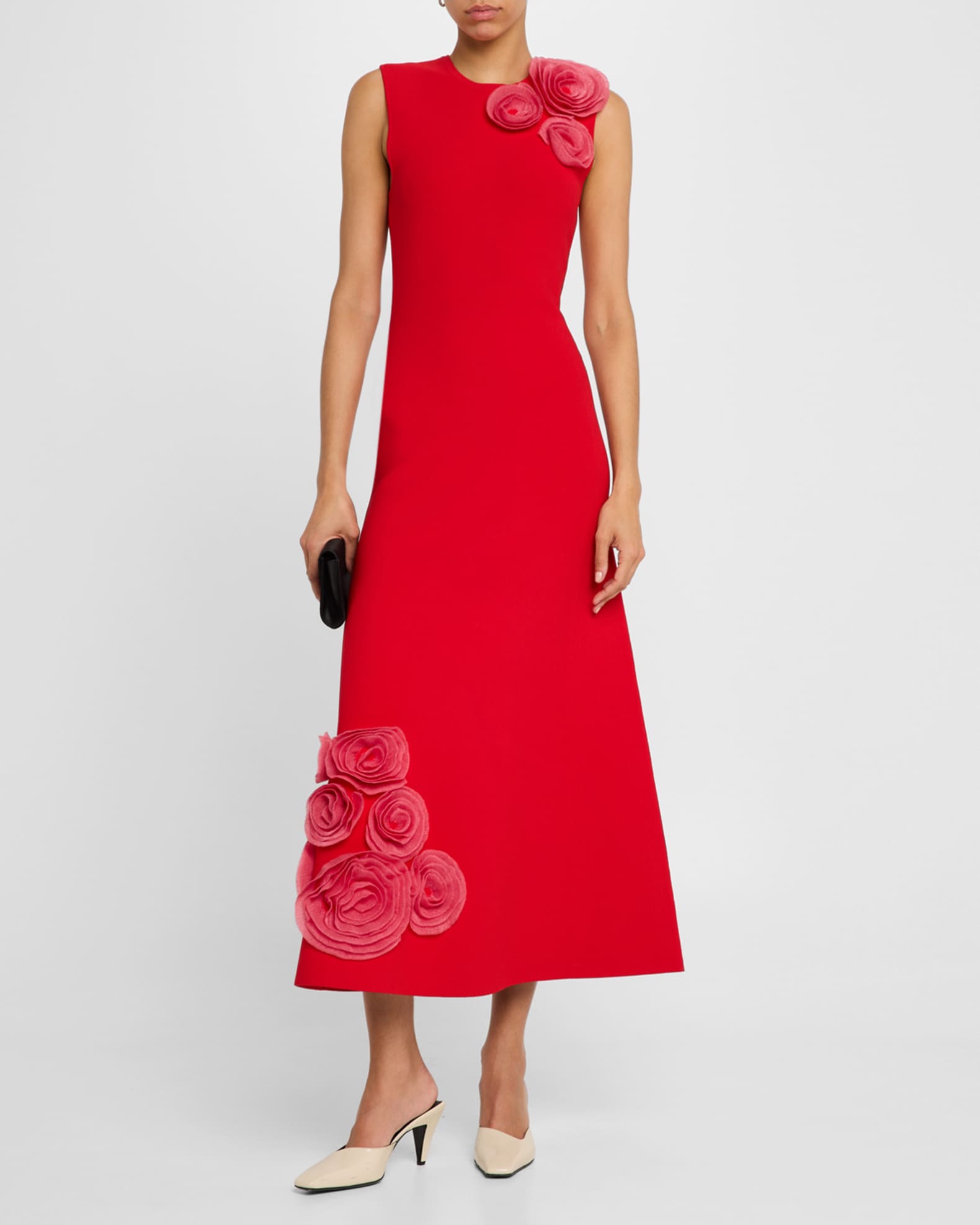 Rose Applique Sleeveless Knit Midi Dress 1