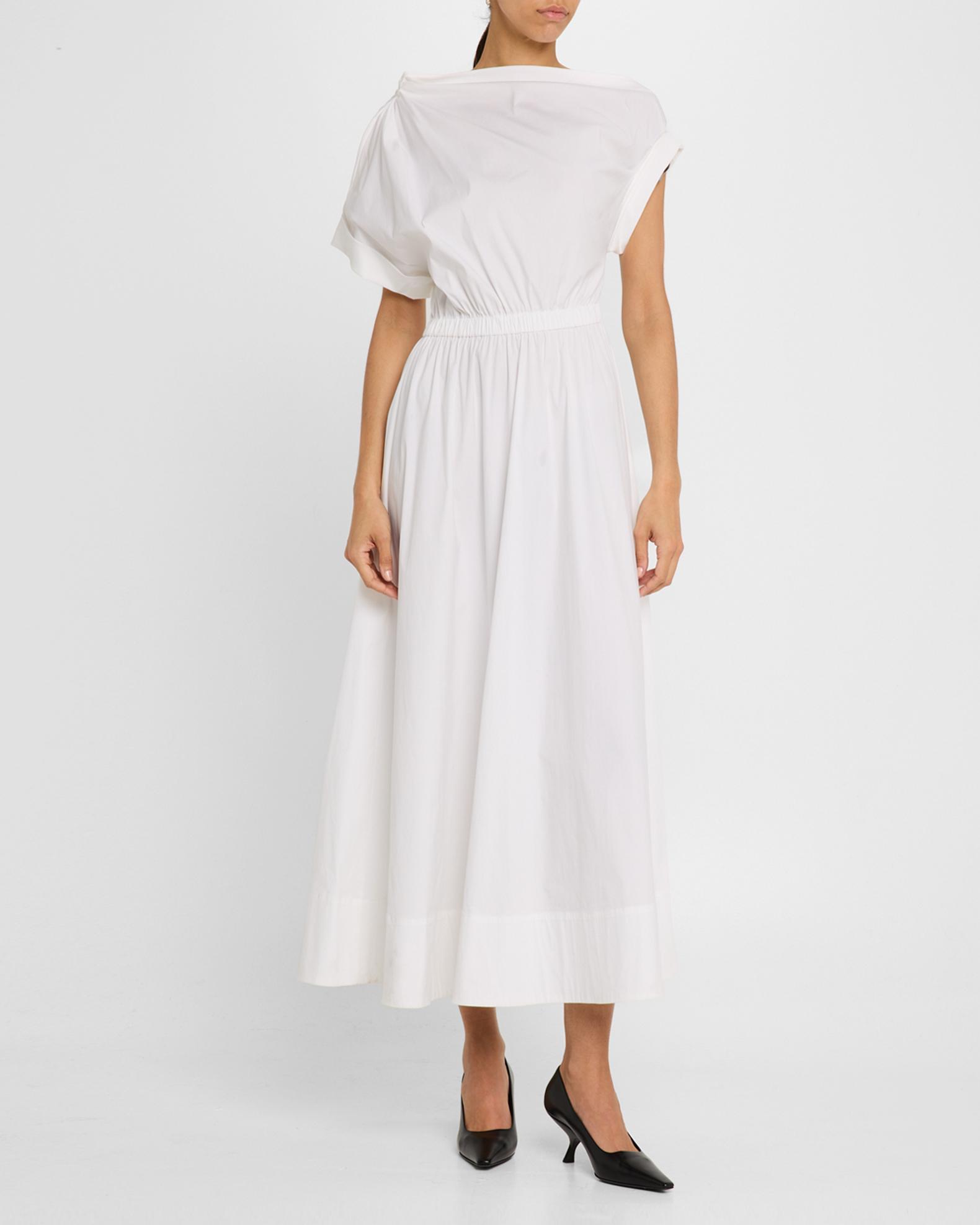 Lela Rose Short-Sleeve Draped Shoulder Midi Dress | Neiman Marcus