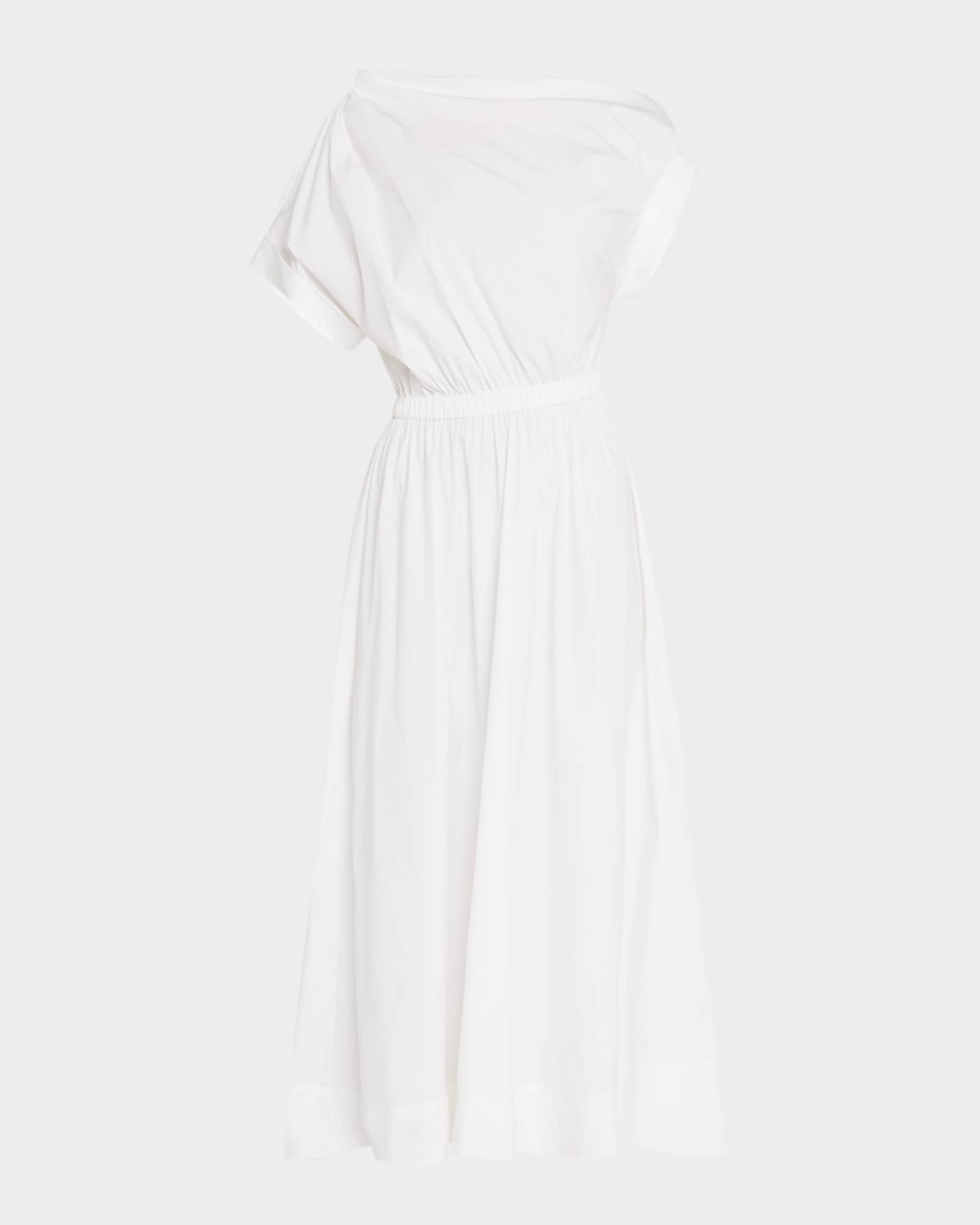 Short-Sleeve Draped Shoulder Midi Dress 0