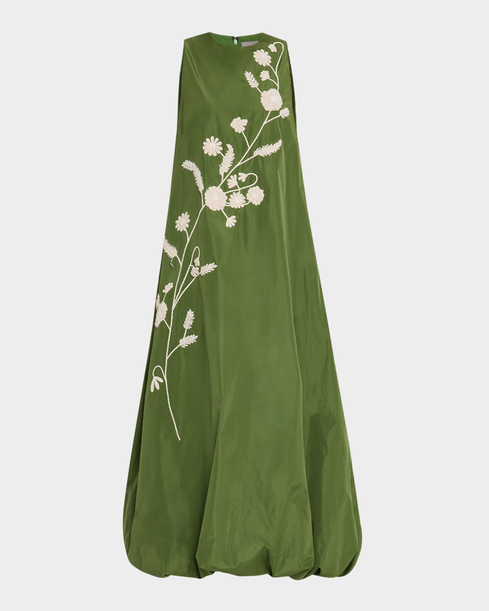 Floral-Embroidered Sleeveless Bubble Midi Dress 0