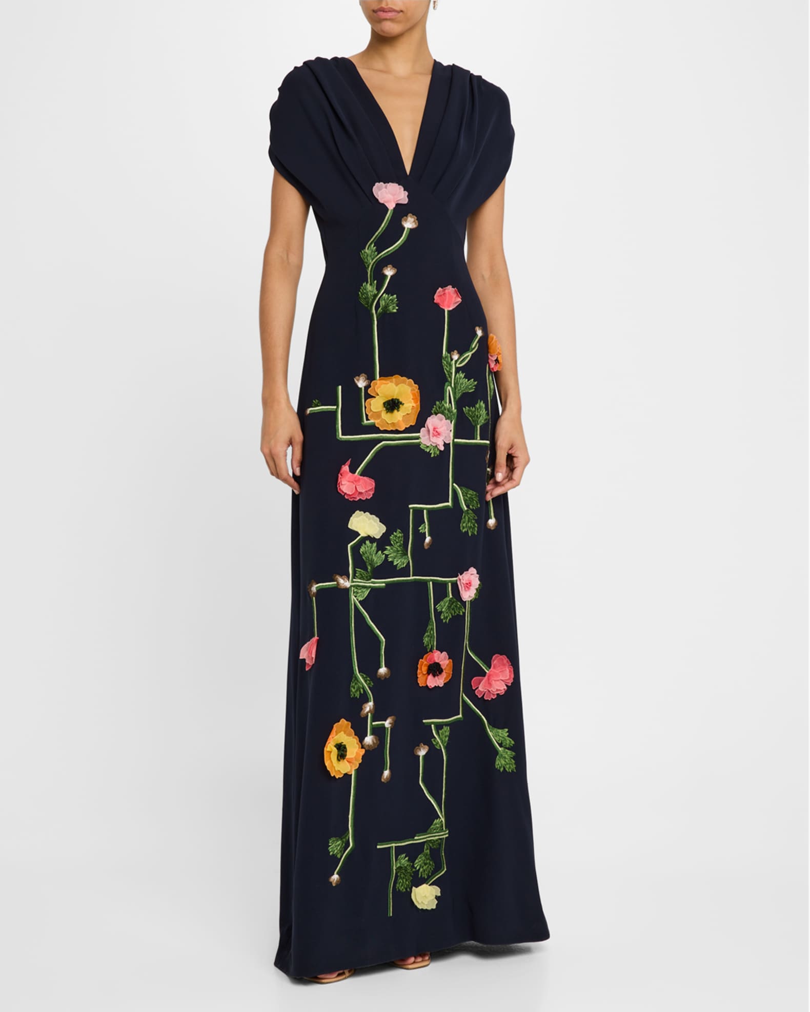 Charlotte Floral-Embroidered Empire-Waist Gown 1