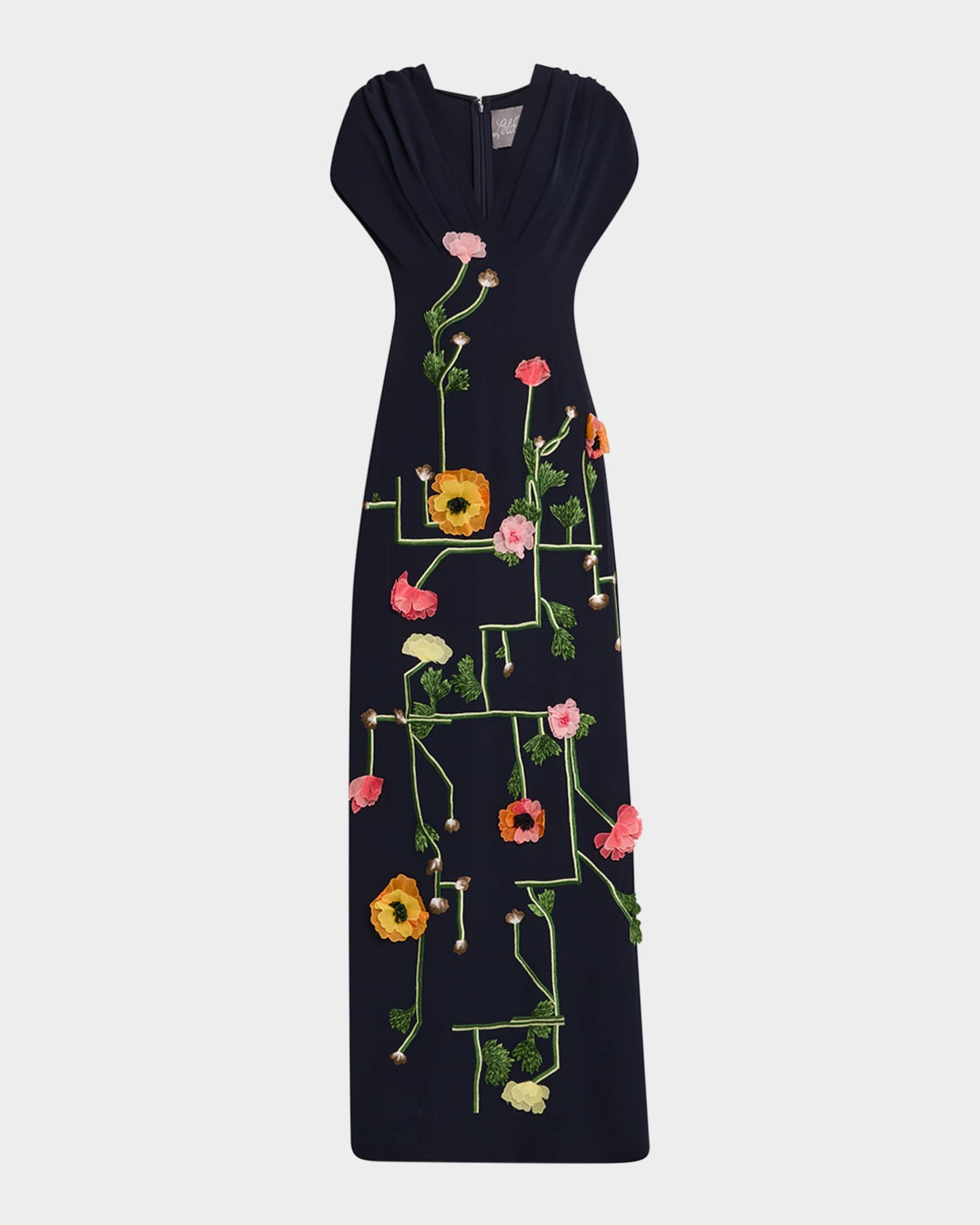 Charlotte Floral-Embroidered Empire-Waist Gown 0