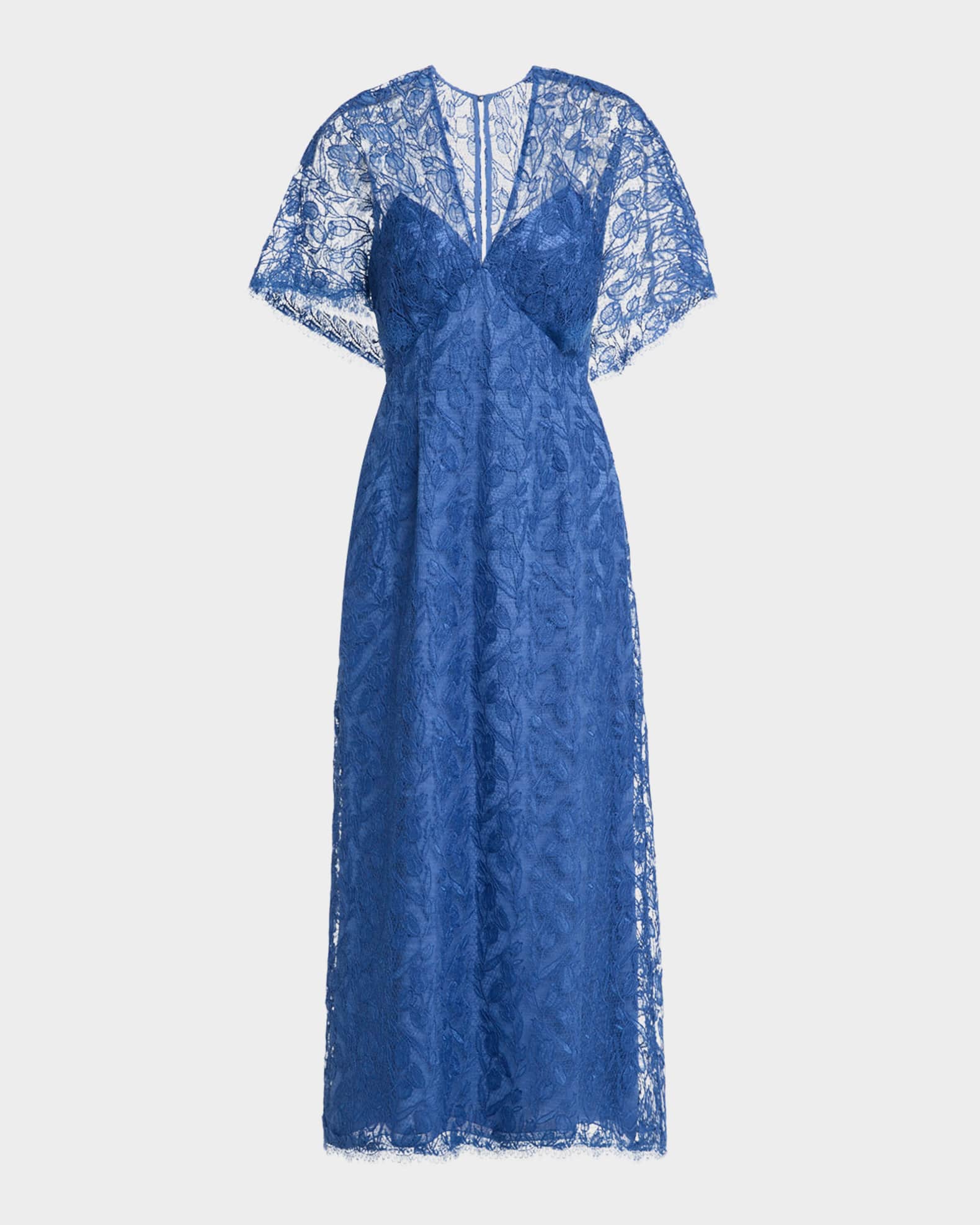 V-Neck Tulip Lace Cape-Sleeve Midi Dress 0