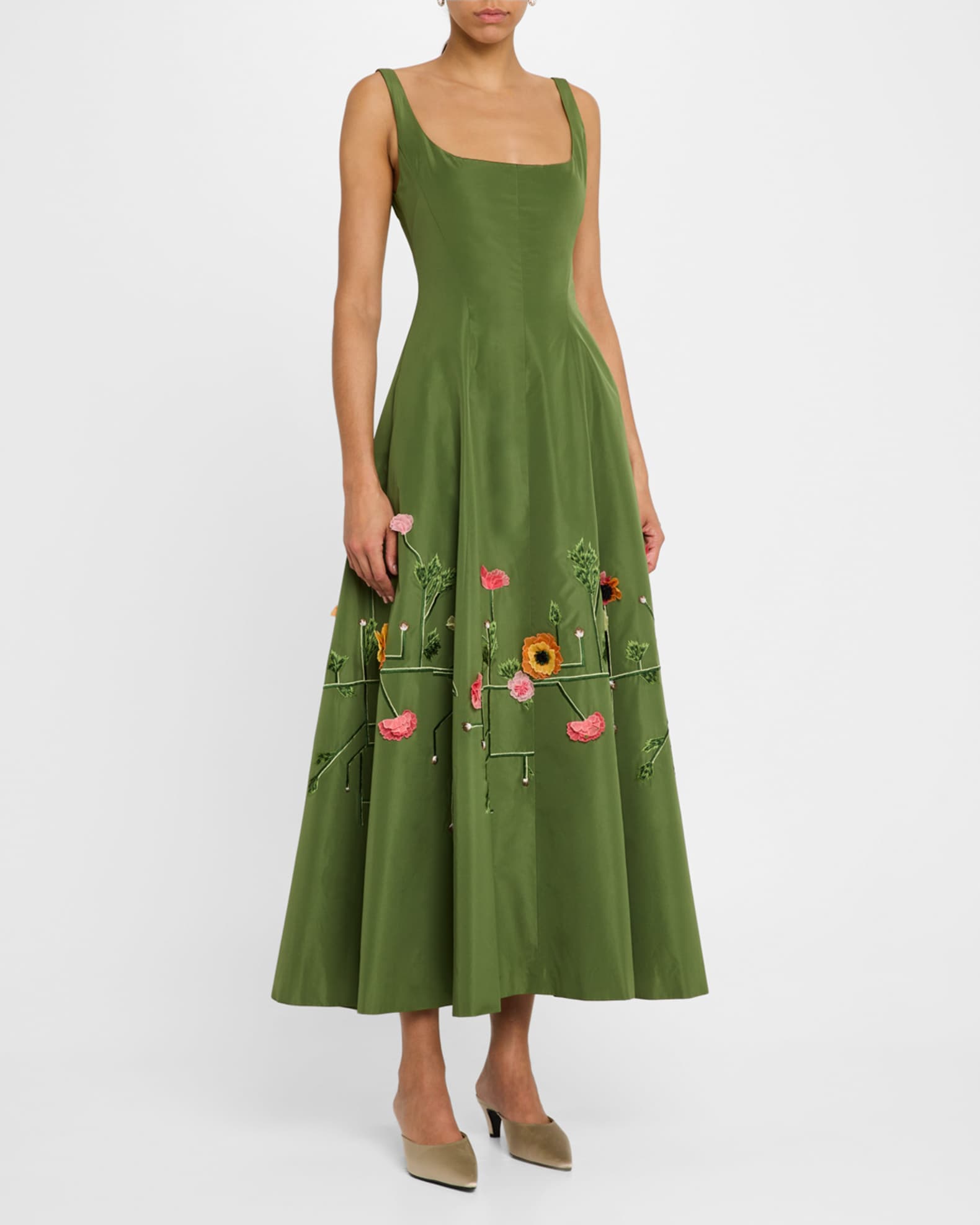 Floral Embroidered Sleeveless Midi Dress