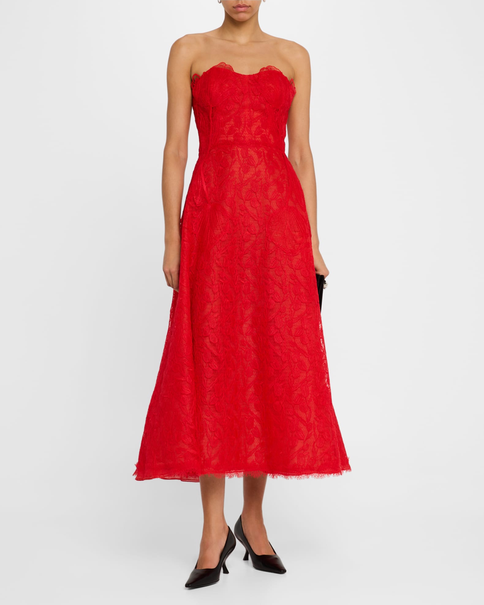 Strapless Tulip Lace Midi Dress 1