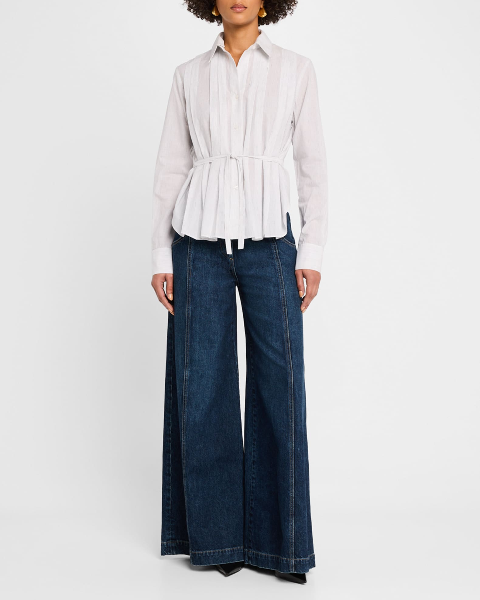 Francesca Belted Striped Button-Front Shirt 1