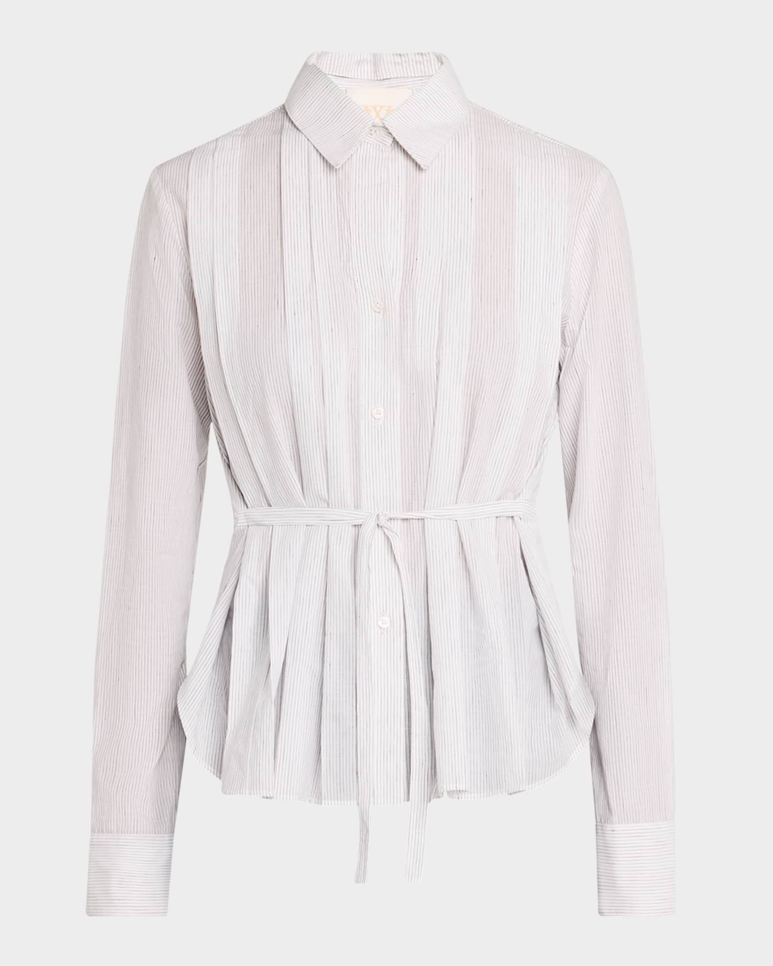 Francesca Belted Striped Button-Front Shirt 0