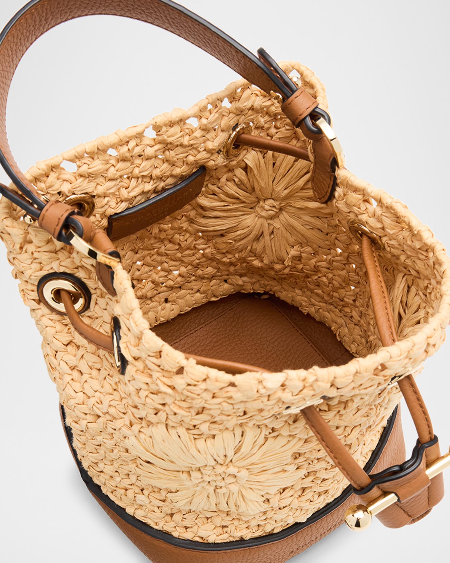 STRATHBERRY Osette Floral Raffia Bucket Bag | Neiman Marcus