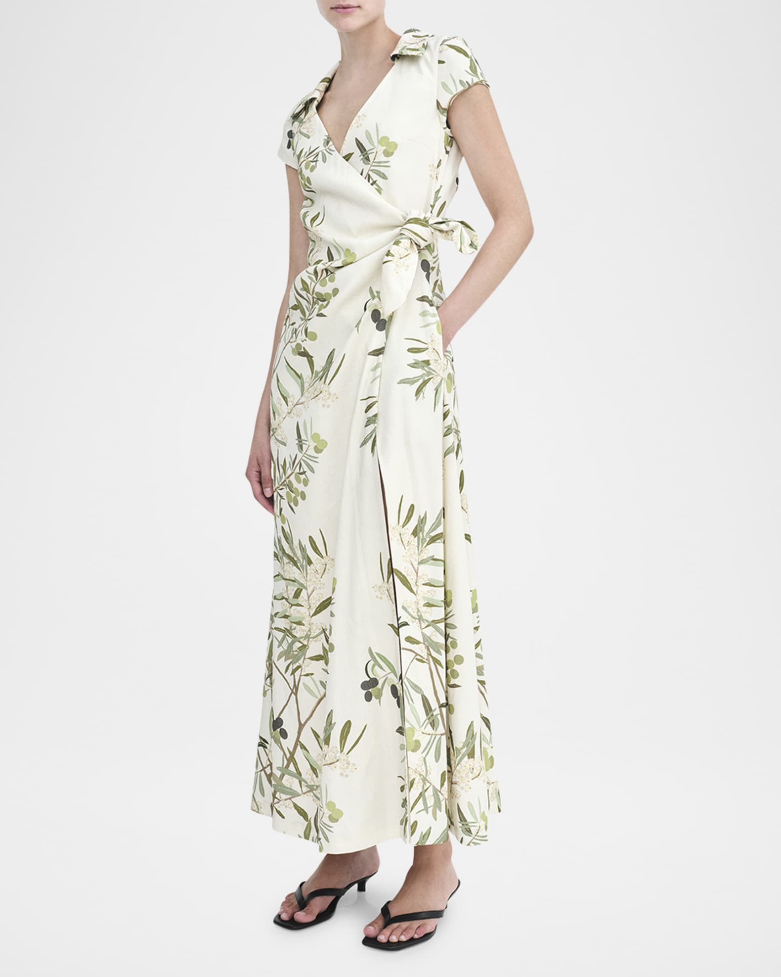 Olive Tree Print Wrap Dress 1