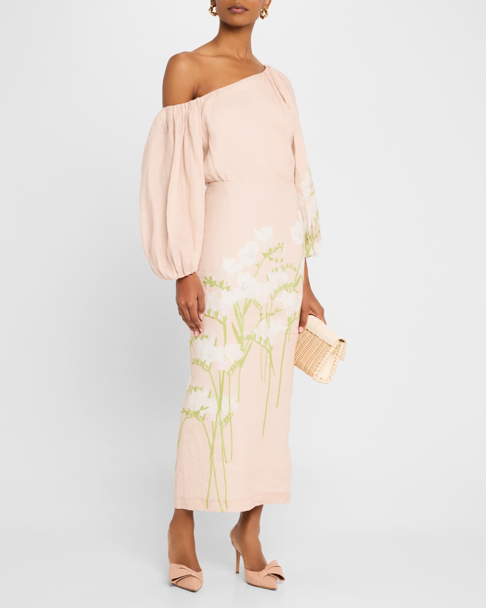 Printed Off-The-Shoulder Linen Dress 1