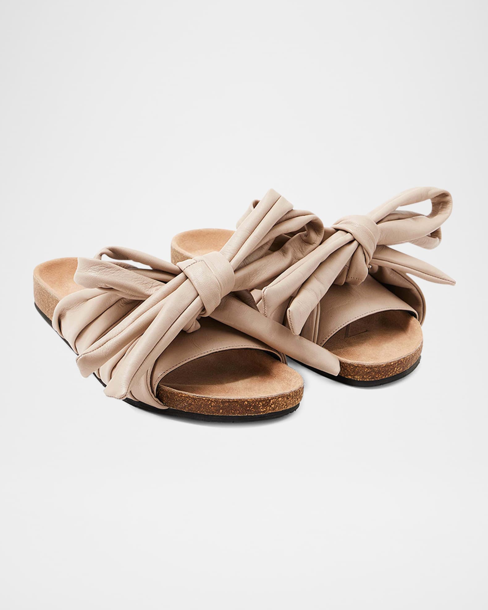 Leather Bow Flat Slide Sandals 1