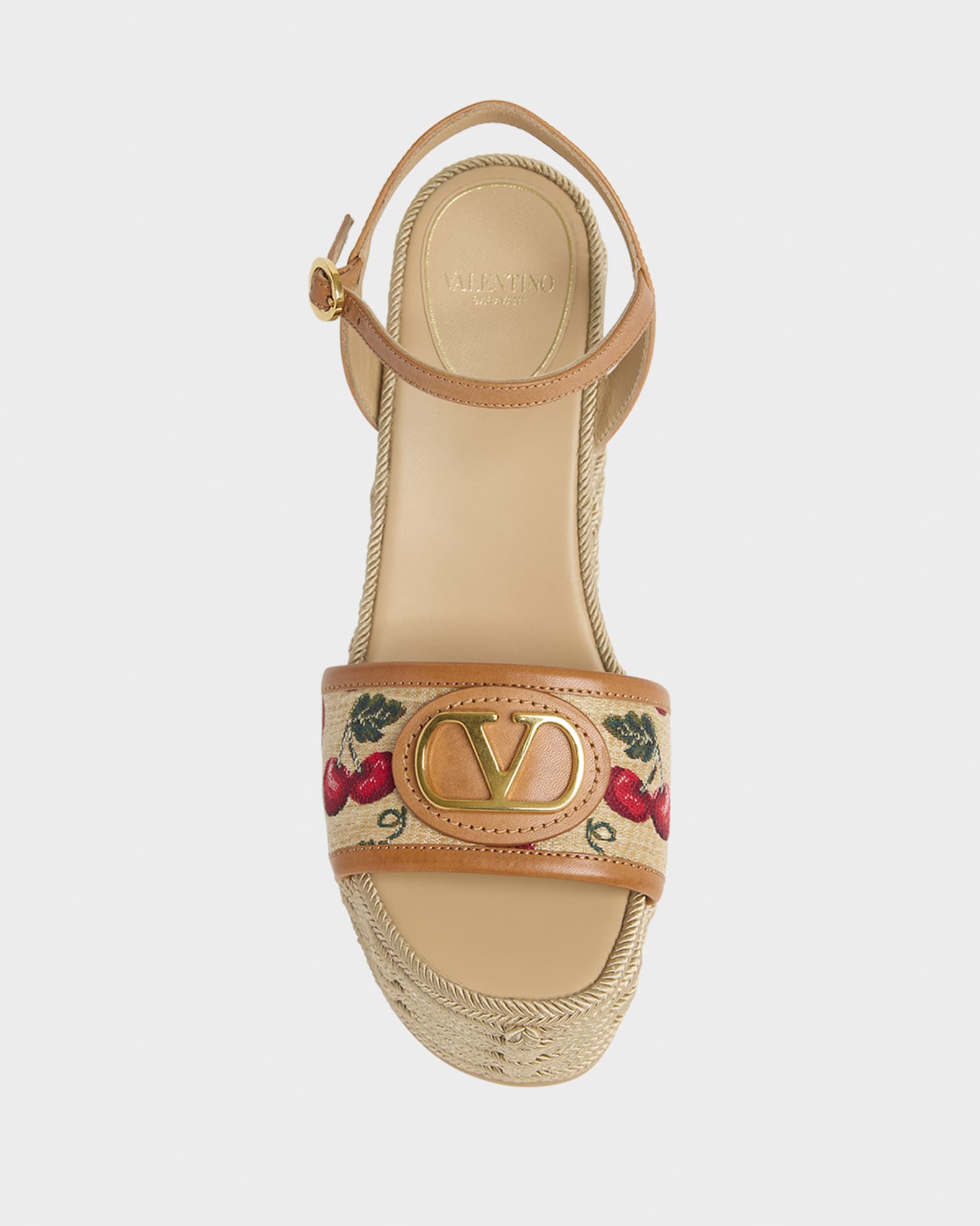 Valentino Garavani VLogo Cherry Jacquard Raffia-Wedge Espadrilles