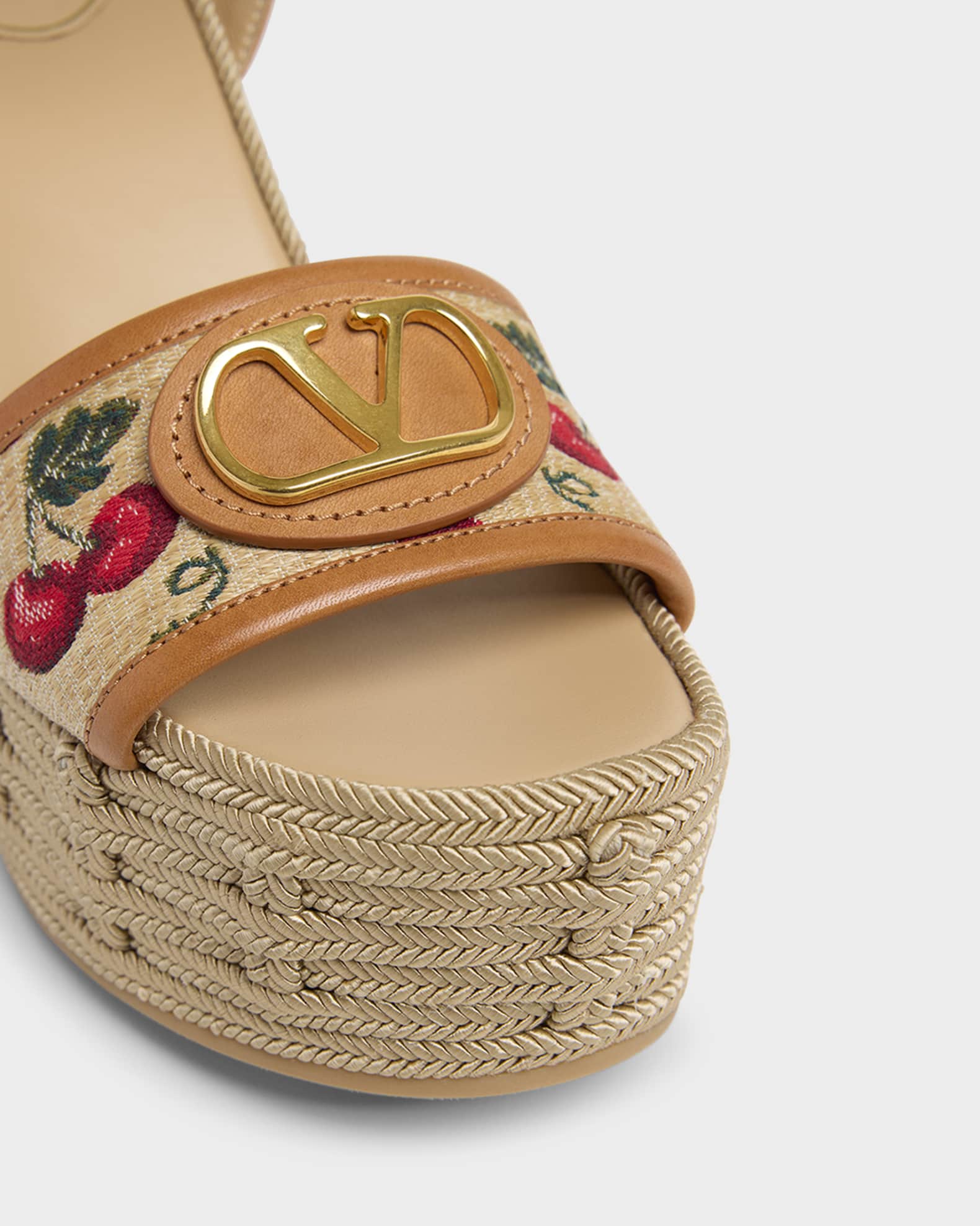 Valentino Garavani VLogo Cherry Jacquard Raffia-Wedge Espadrilles