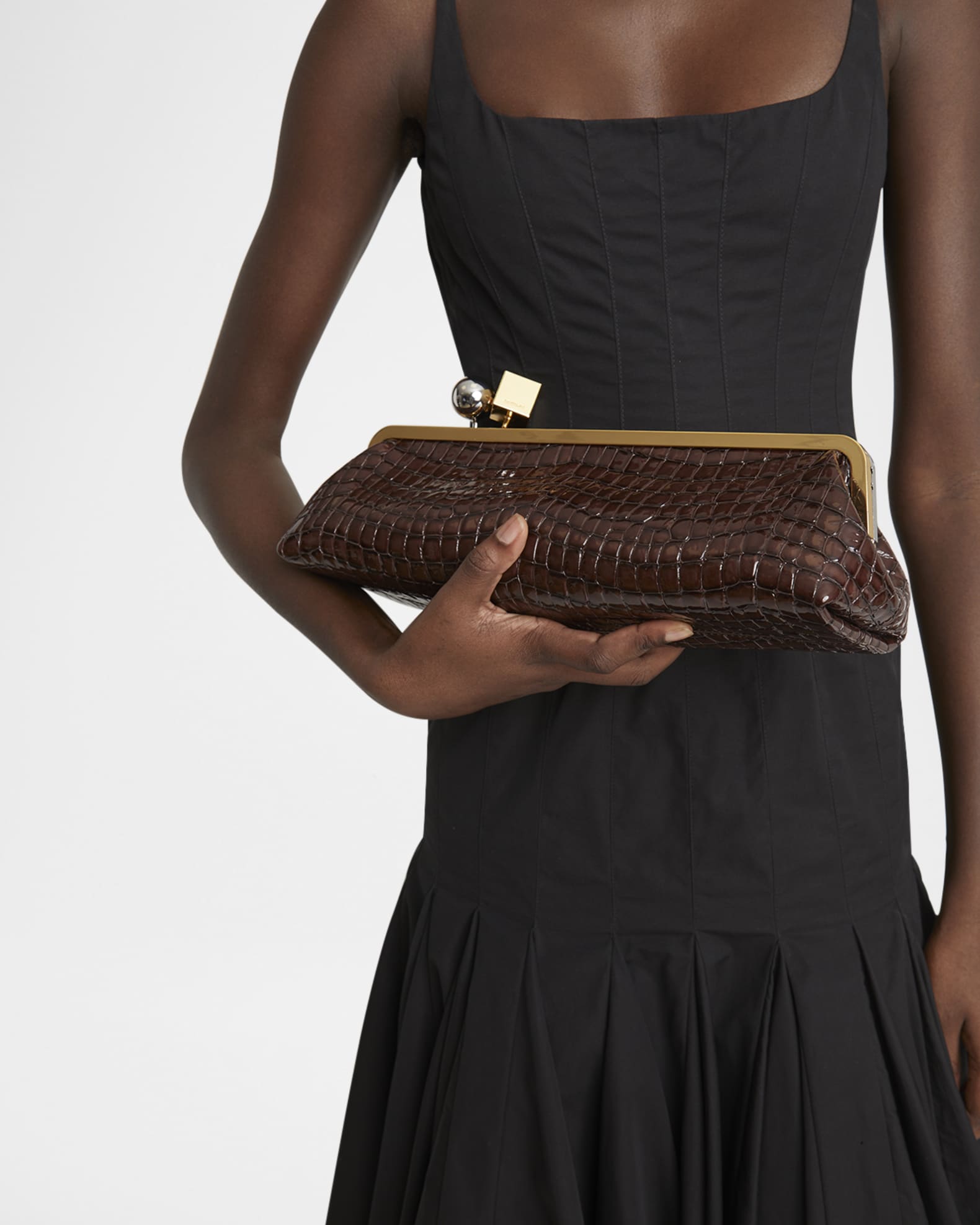La Pochette Salon Patent Croc-Embossed Shoulder Bag 1