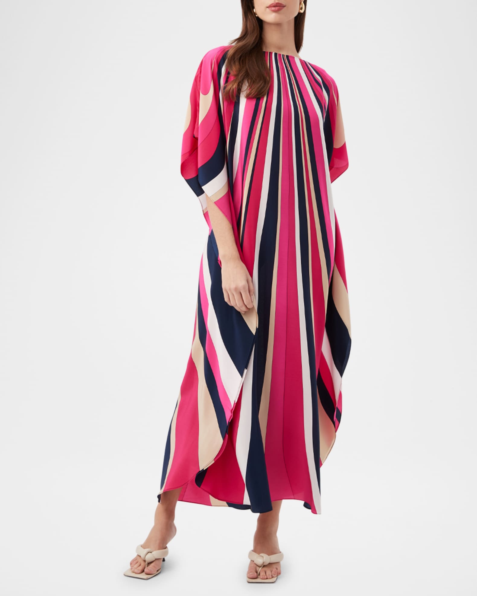 Jalani Striped Crepe De Chine Maxi Caftan 1