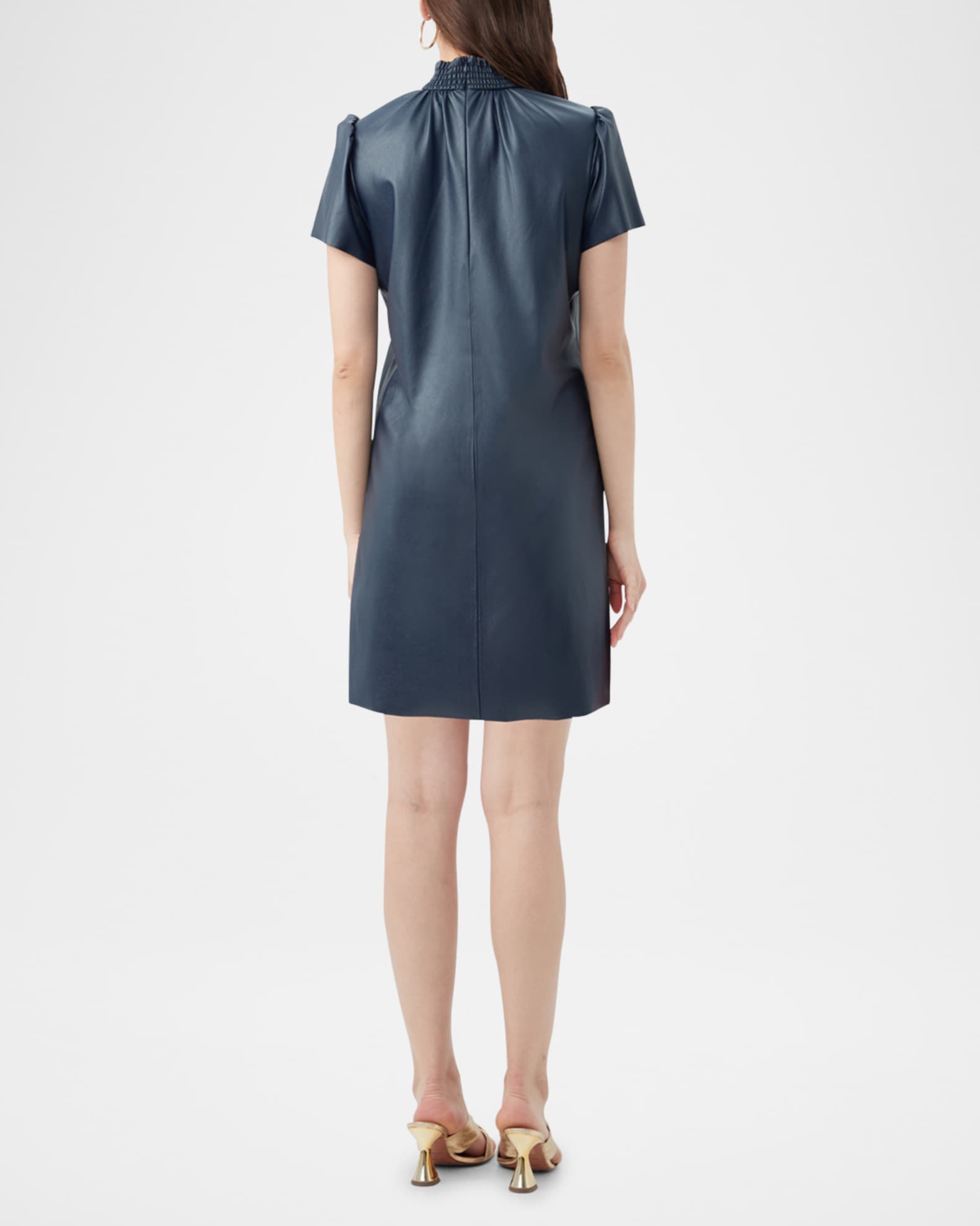 Vida Smocked Mock-Neck Faux Leather Mini Dress 1