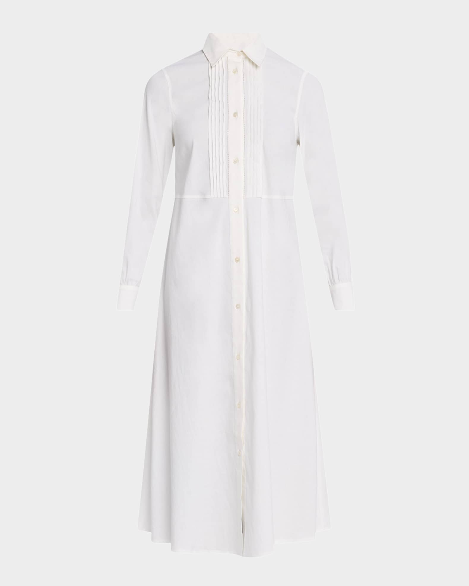 Pintuck Stretch Linen-Viscose Midi Shirtdress 0
