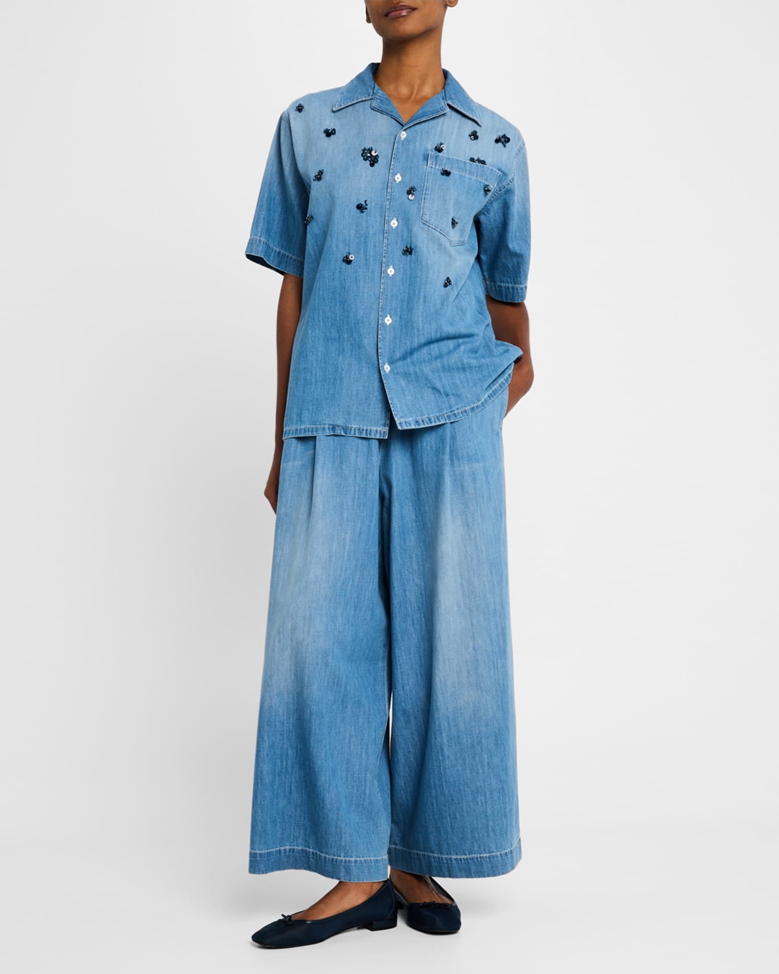 Sequin-Embellished Chambray Shirt 1