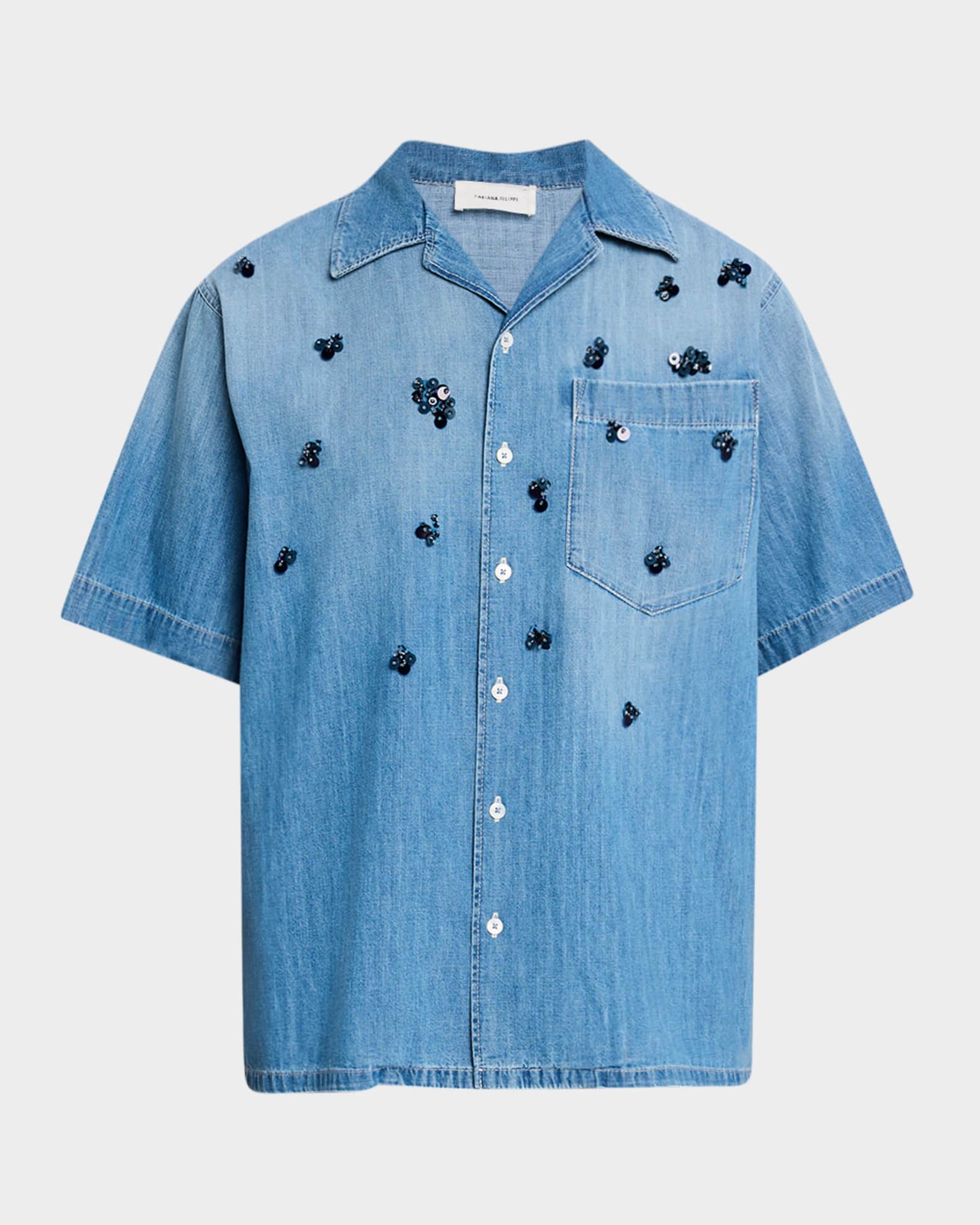 Sequin-Embellished Chambray Shirt 0