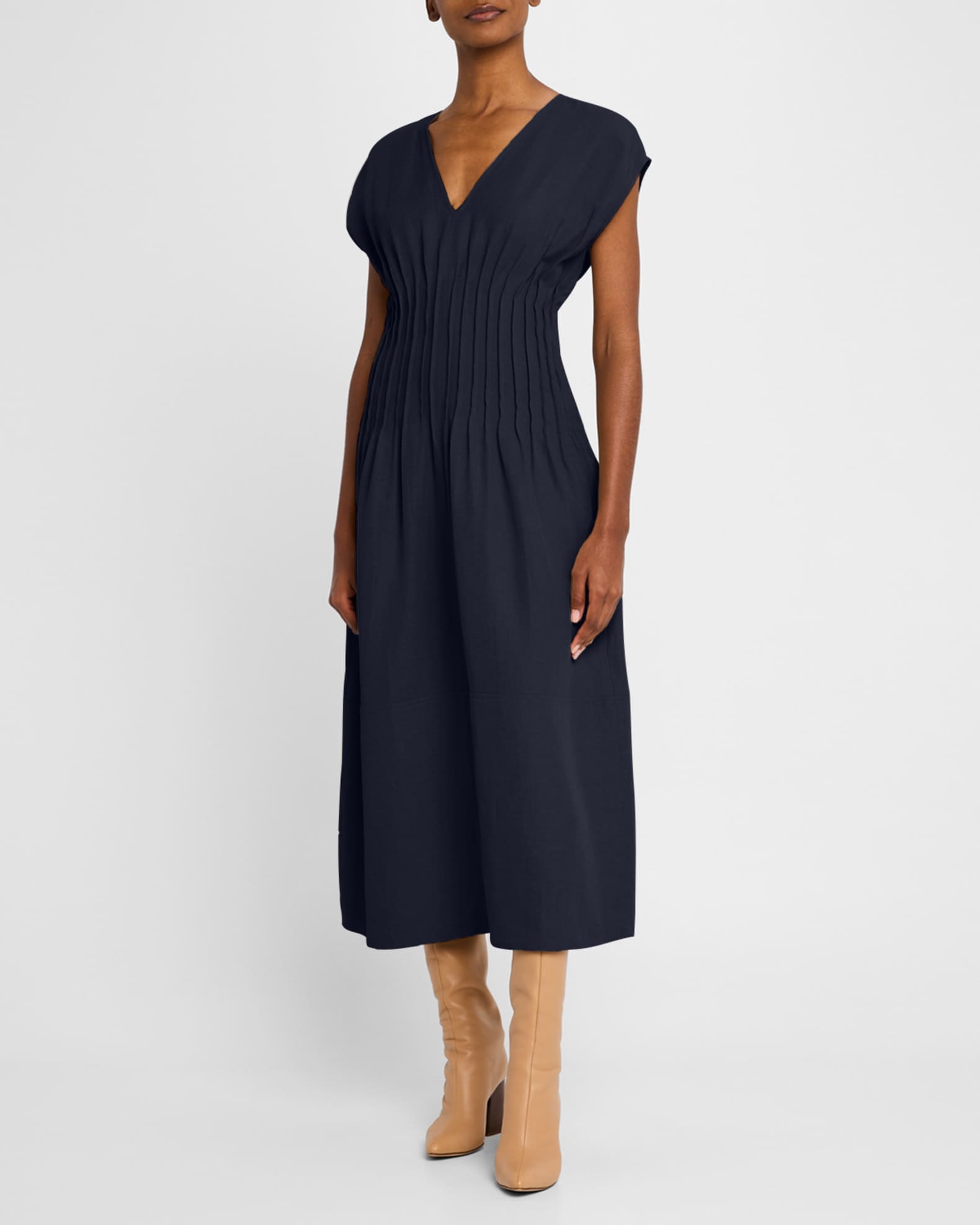 Pintuck Viscose-Linen Midi Dress 1