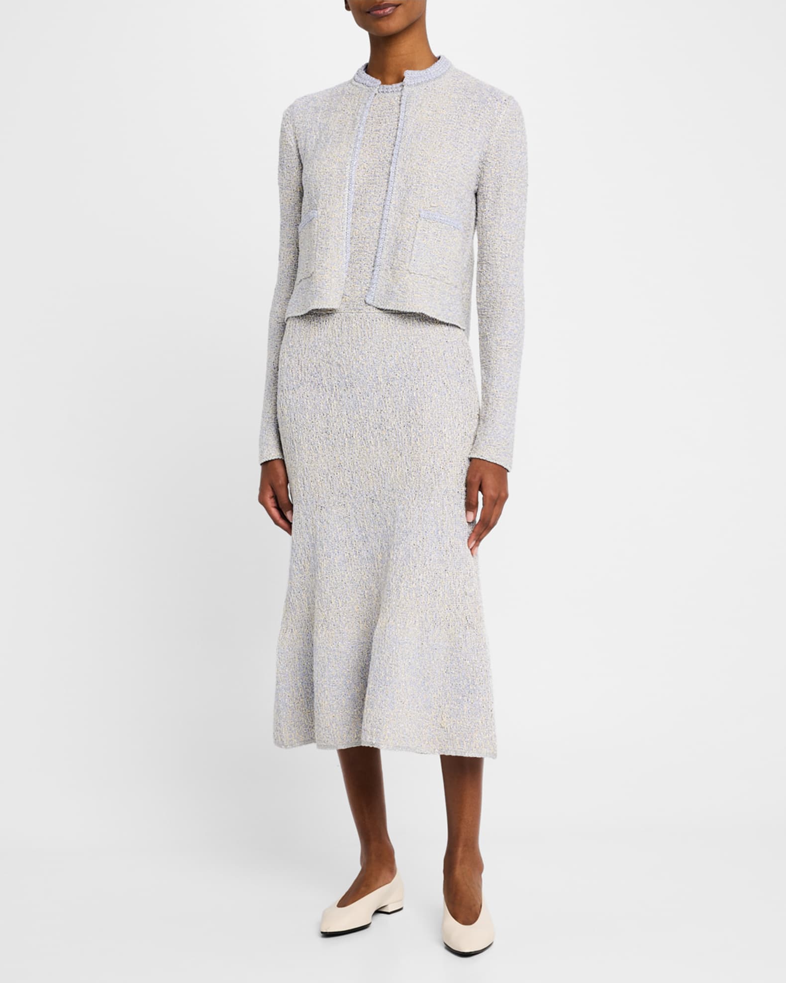 Sleeveless Metallic Tweed Midi Dress 1