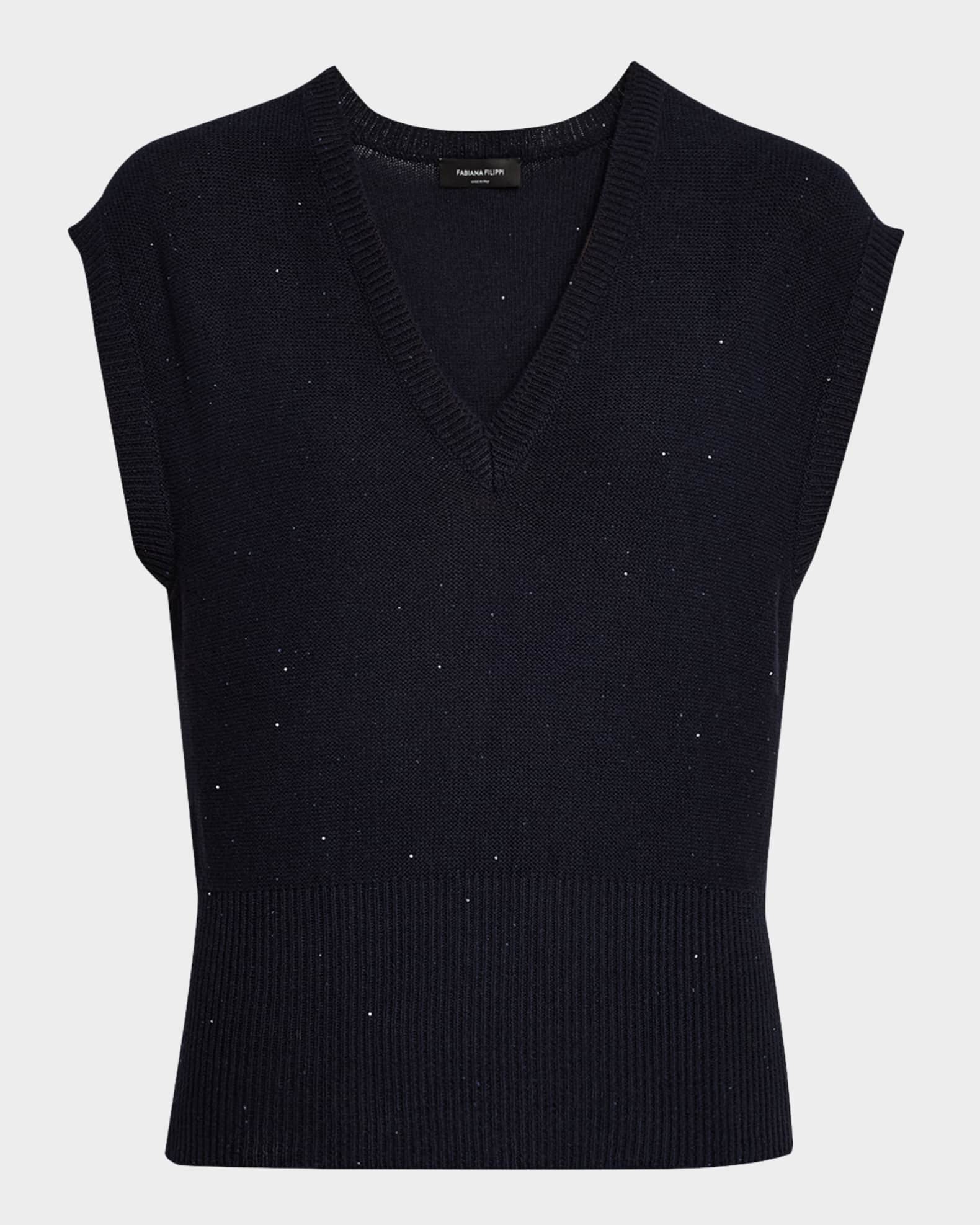 Sequin Cotton-Linen Knit Vest 0